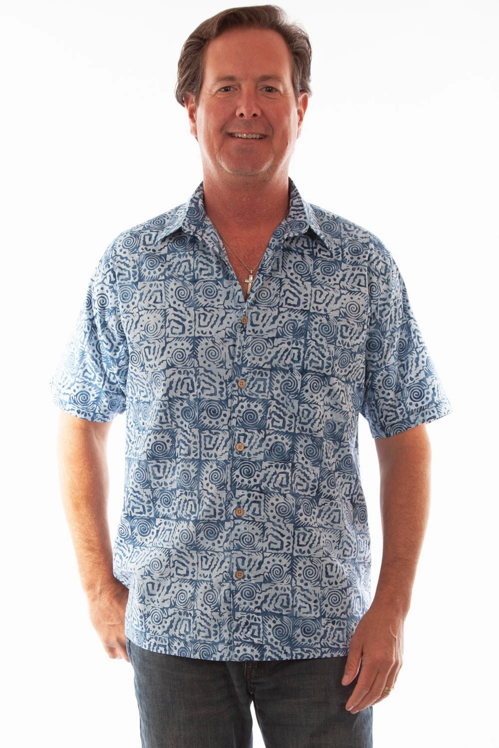 Cozy Feel Scully Mens Batik Box Light Blue 100% Cotton S/S Shirt