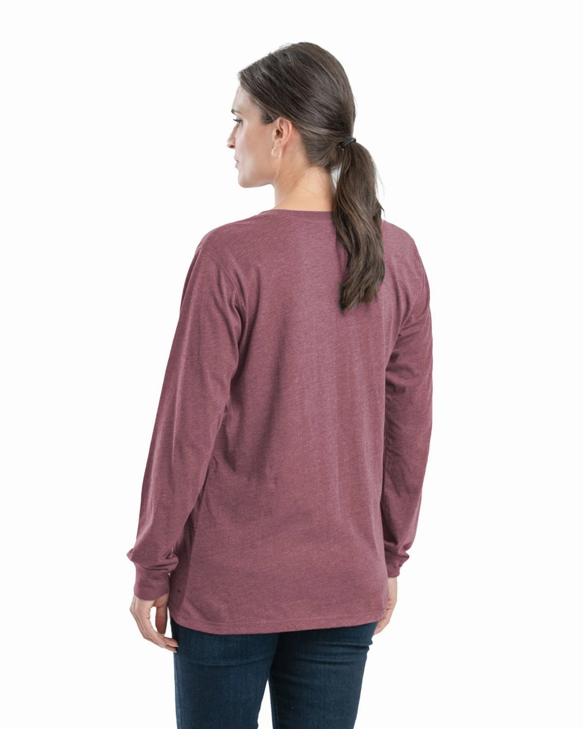 Embroidered Logo Berne Womens Performance V-Neck Mauve Cotton Blend L/S T-Shirt