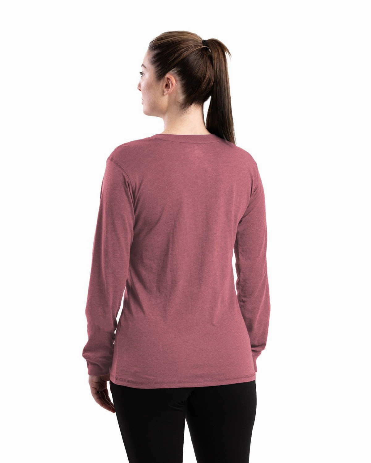 Durable Stitching slim cut Berne Womens Performance V-Neck Mauve Cotton Blend L/S T-Shirt