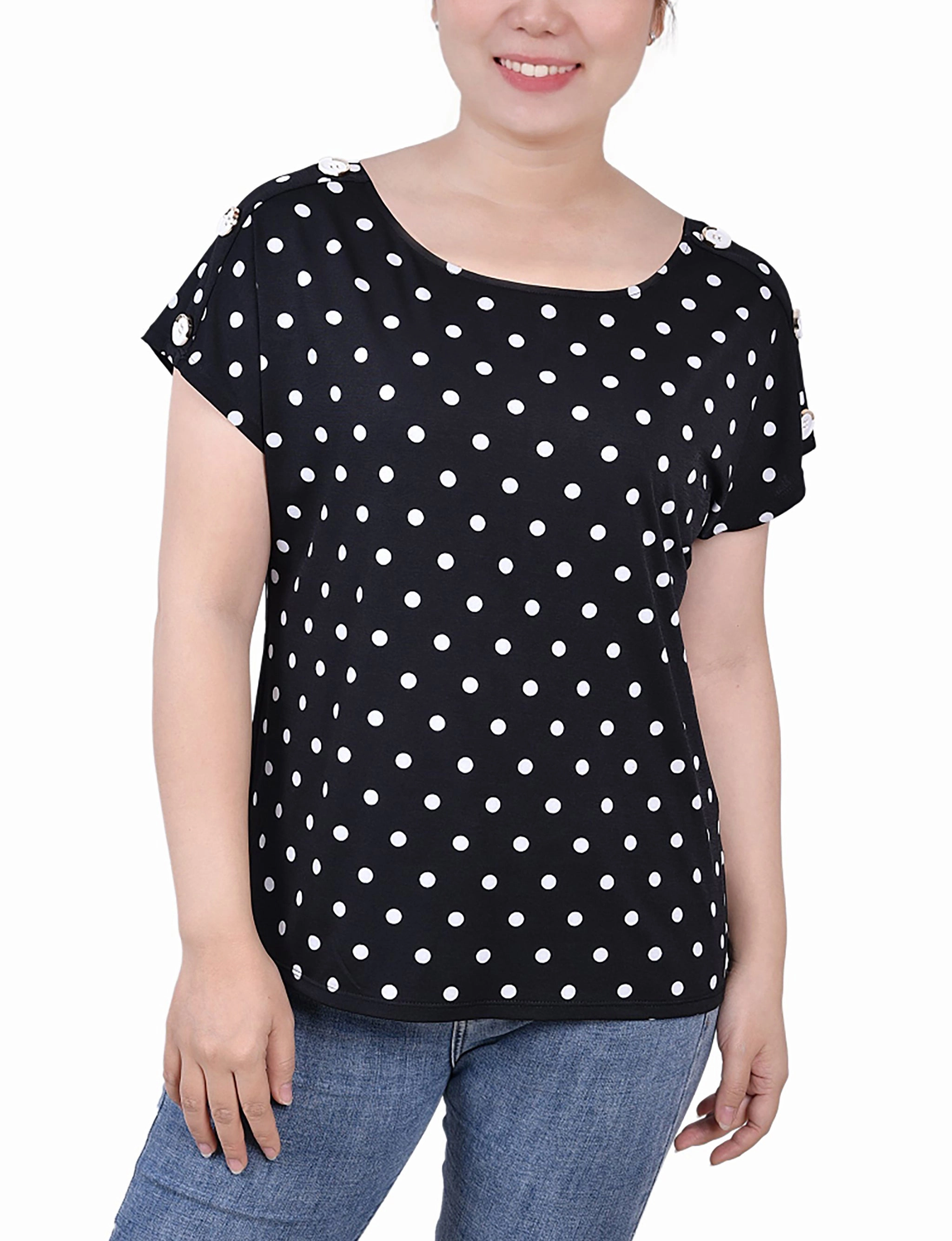 TemperatureRegulating Fabric Petite Short Extended Sleeve Top