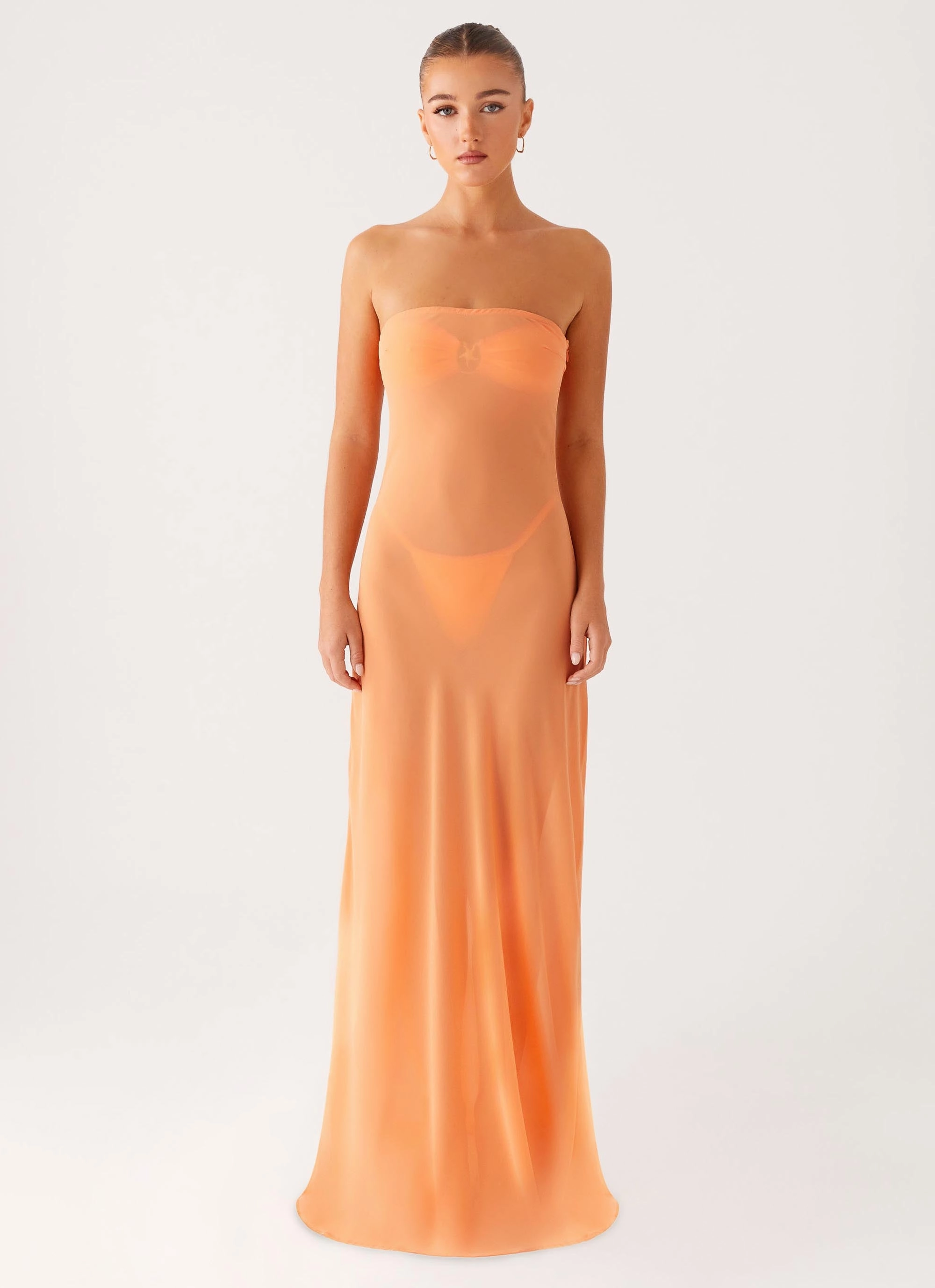 Bride Friend Insulating-Lining Mattie Strapless Maxi Dress - Orange