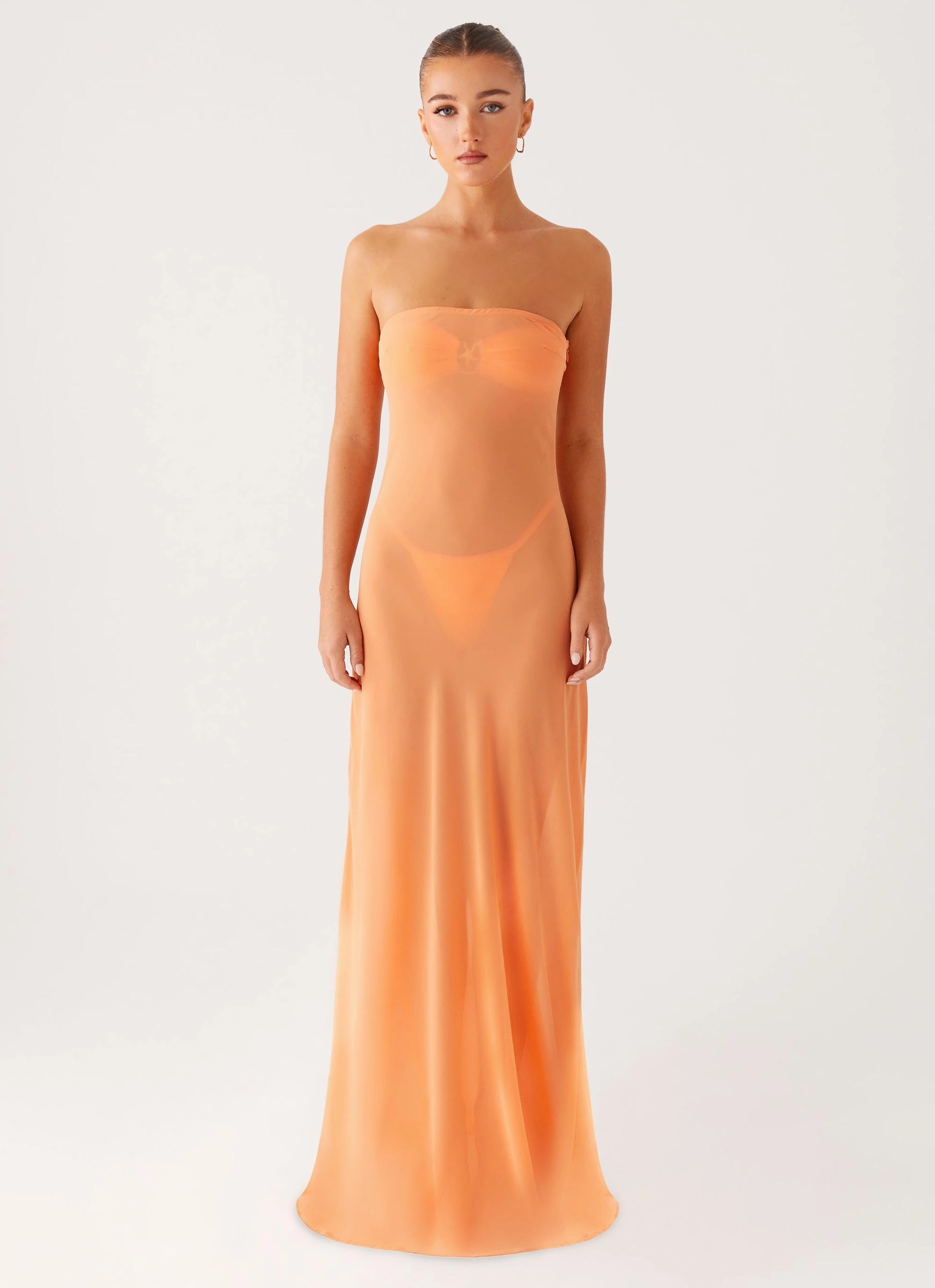 Casual Look Balanced Shape Mattie Strapless Maxi Dress - Orange