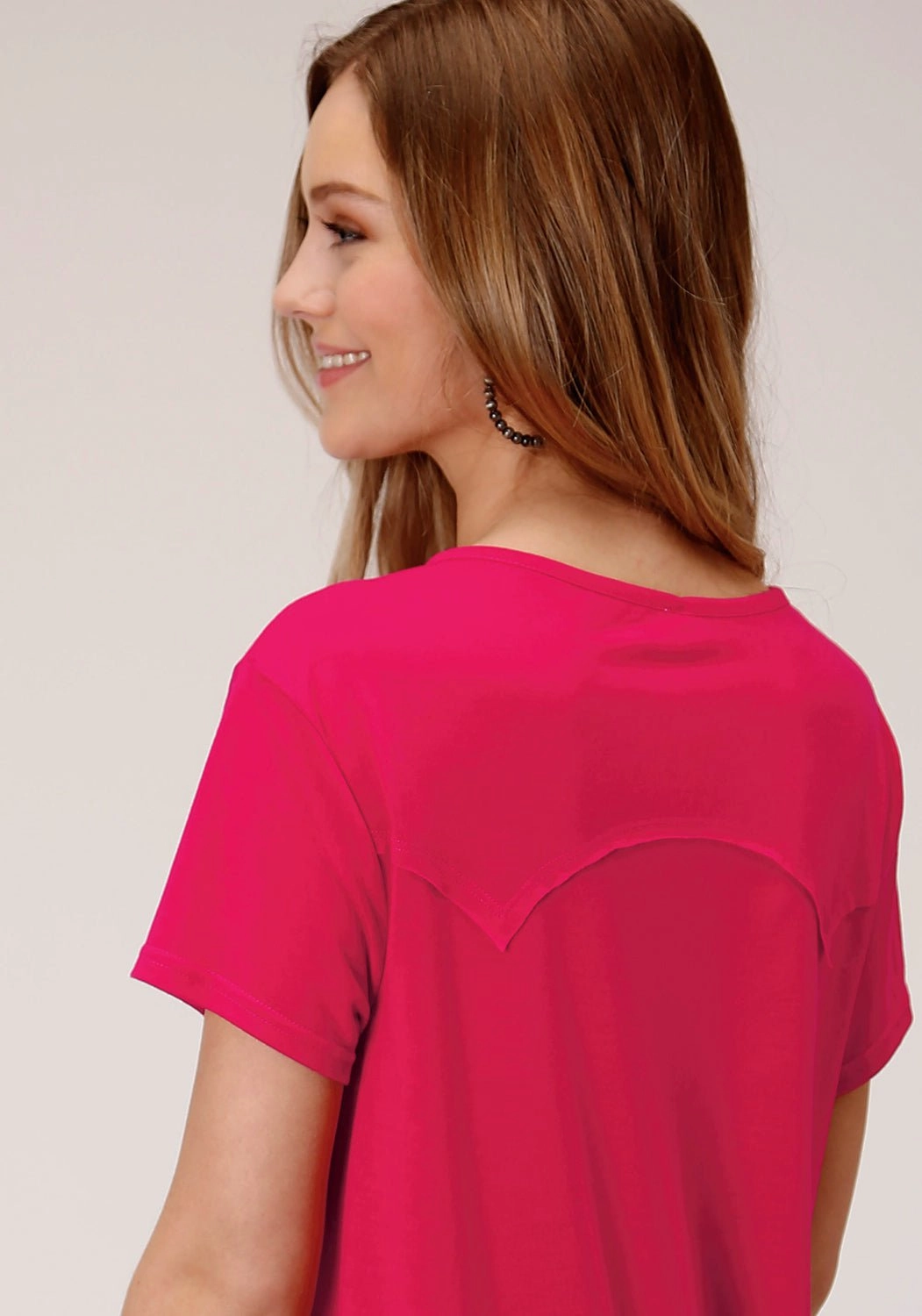 Roper Womens Red Poly/Rayon Horseshoe S/S Cowgirl T-Shirt Button-up Classic Color