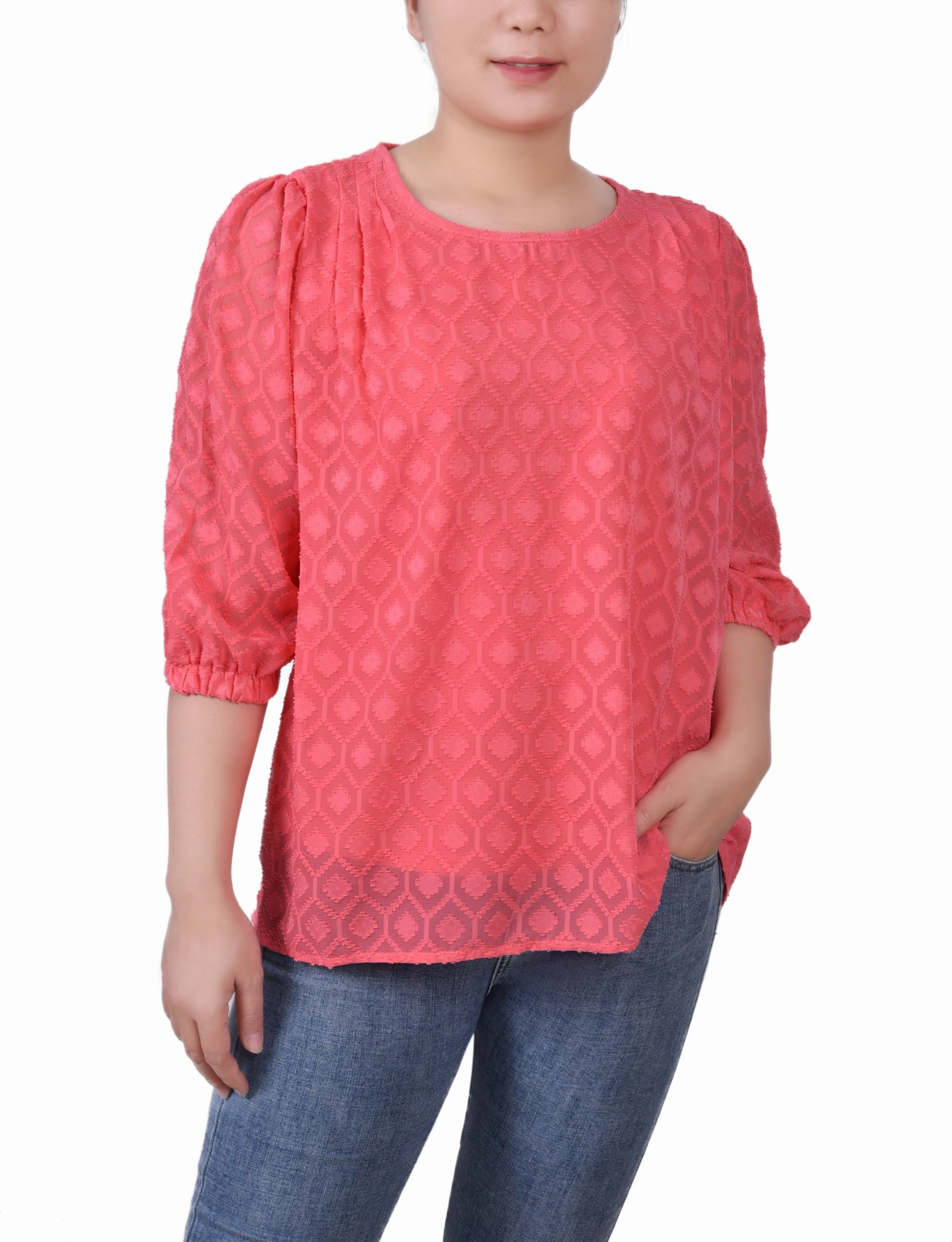 Elbow Sleeve Clip Blouse RelaxedFit Soft Material