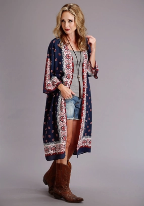 Oversized Silhouette Stetson Womens Multi-Color Rayon/Nylon Bandana Kimono Cardigan