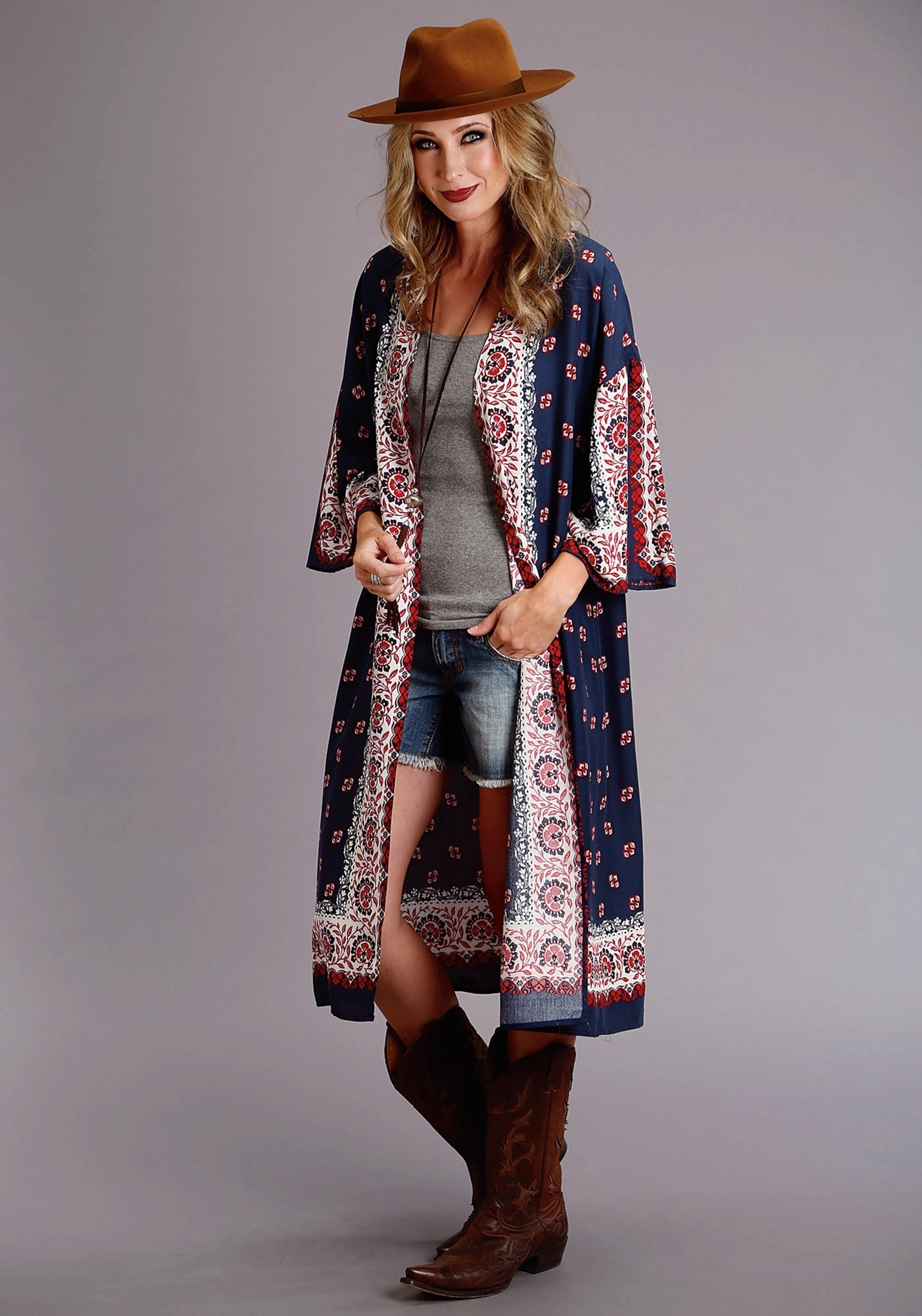 Soft Texture Stetson Womens Multi-Color Rayon/Nylon Bandana Kimono Cardigan