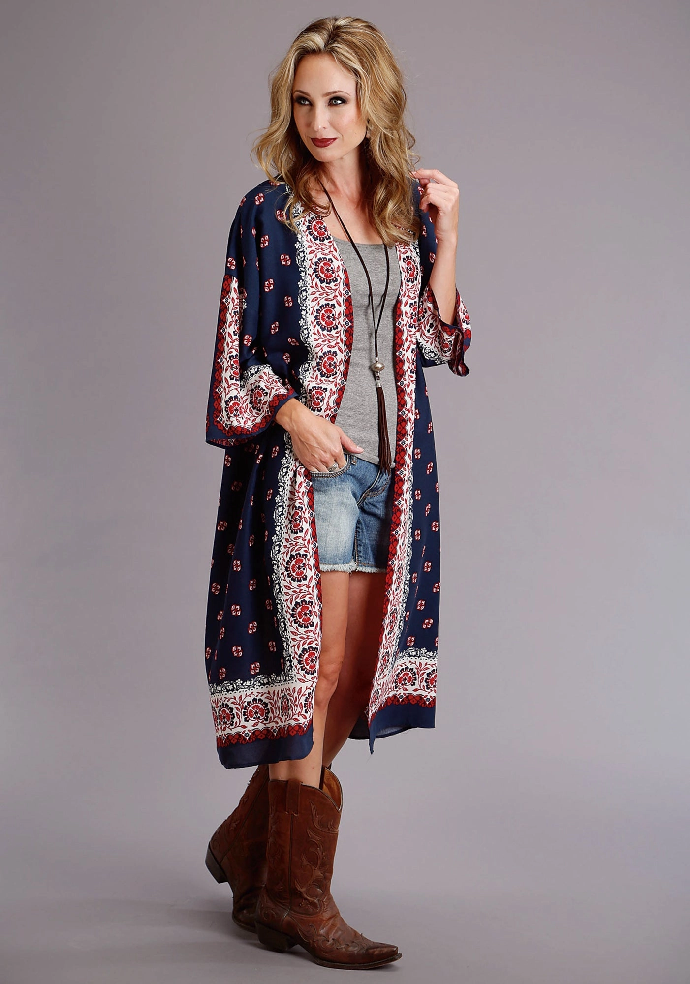 Oversized Silhouette Stetson Womens Multi-Color Rayon/Nylon Bandana Kimono Cardigan