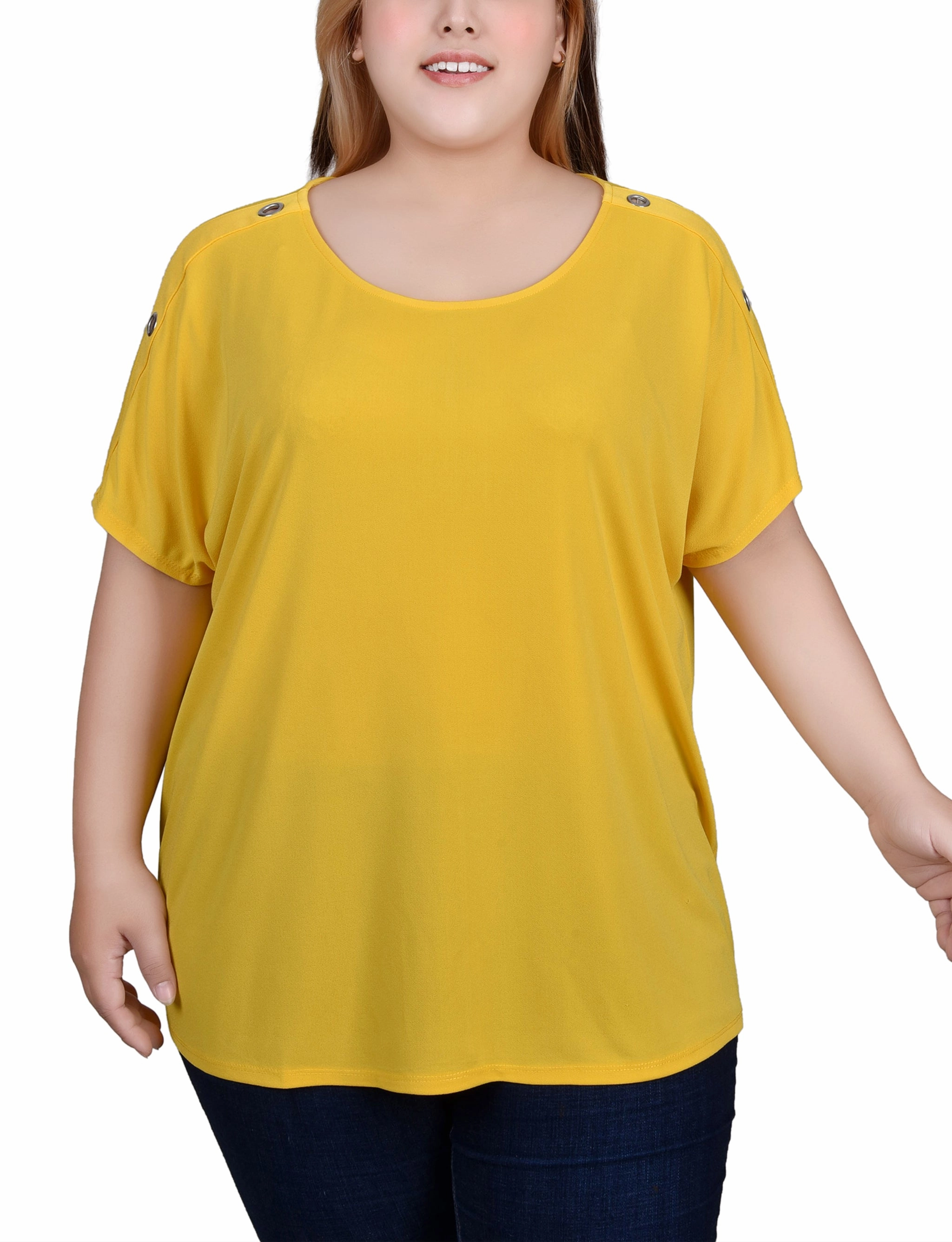 Plus Size Short Sleeve Extended Sleeve Tunic Top Low-Waist