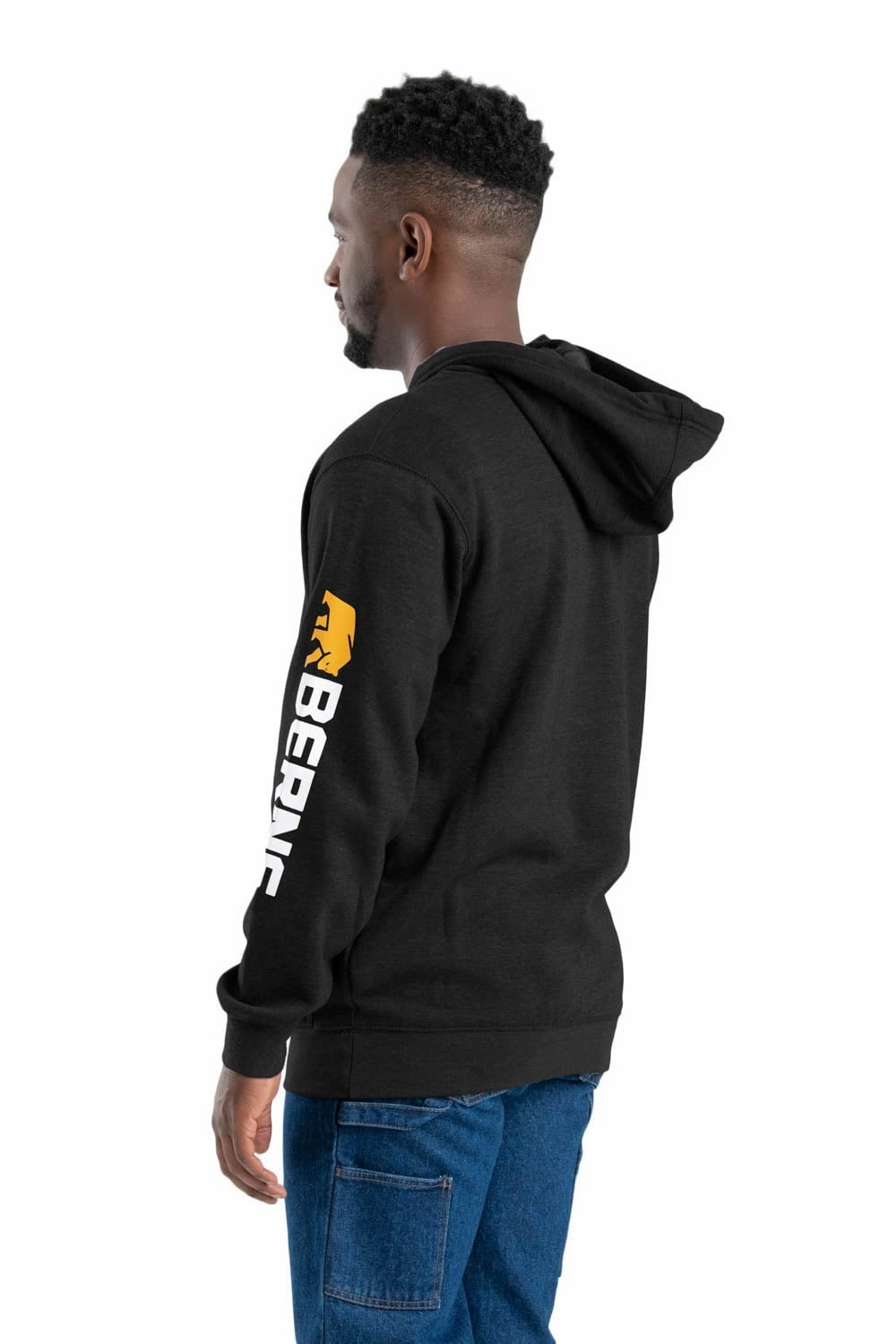 Eco-Friendly Fabric Berne Mens Black Cotton Blend Pullover Hooded Sweatshirt