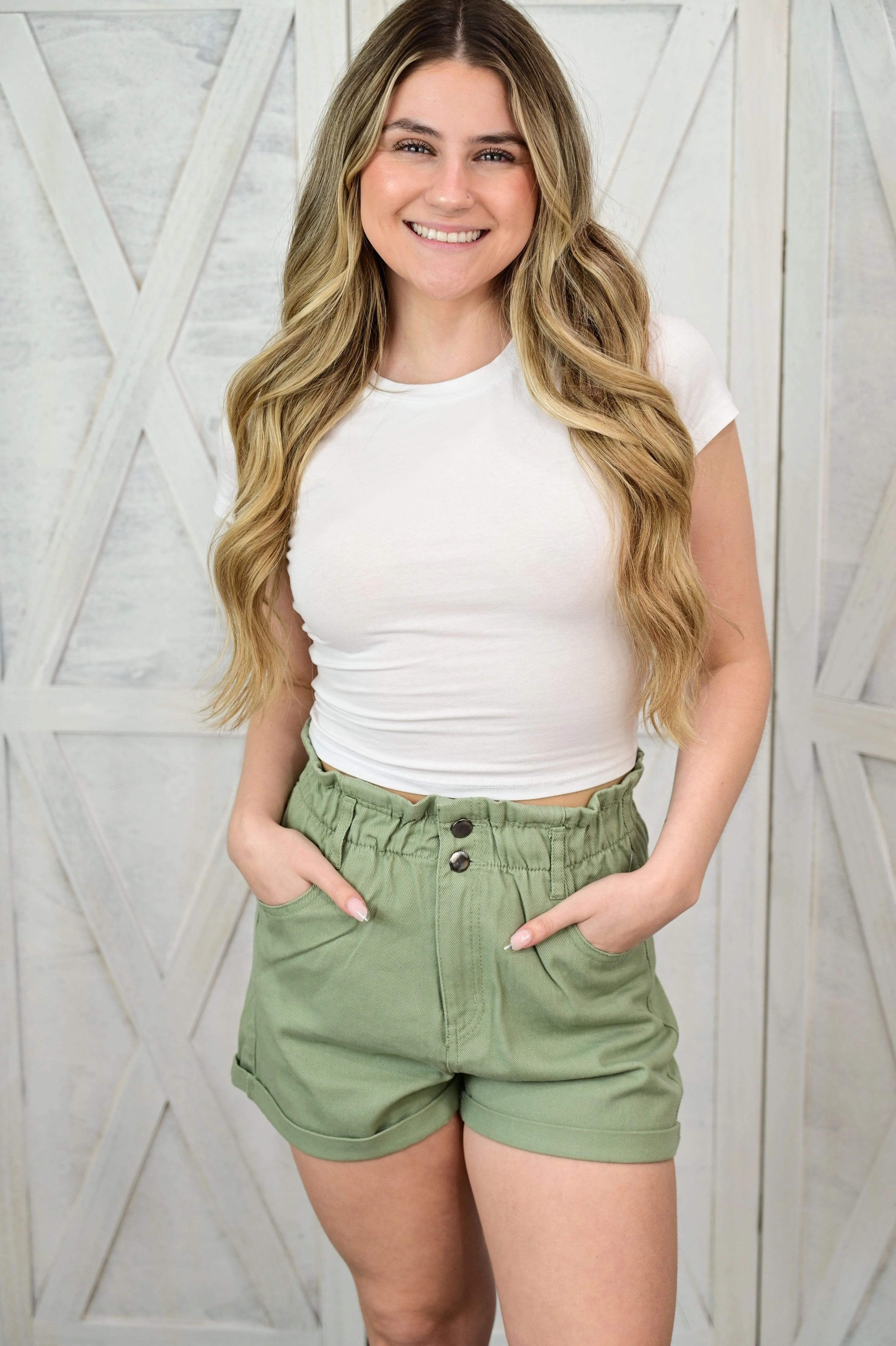 Nora Double Buttoned Waistband Denim Shorts No Gap Waist