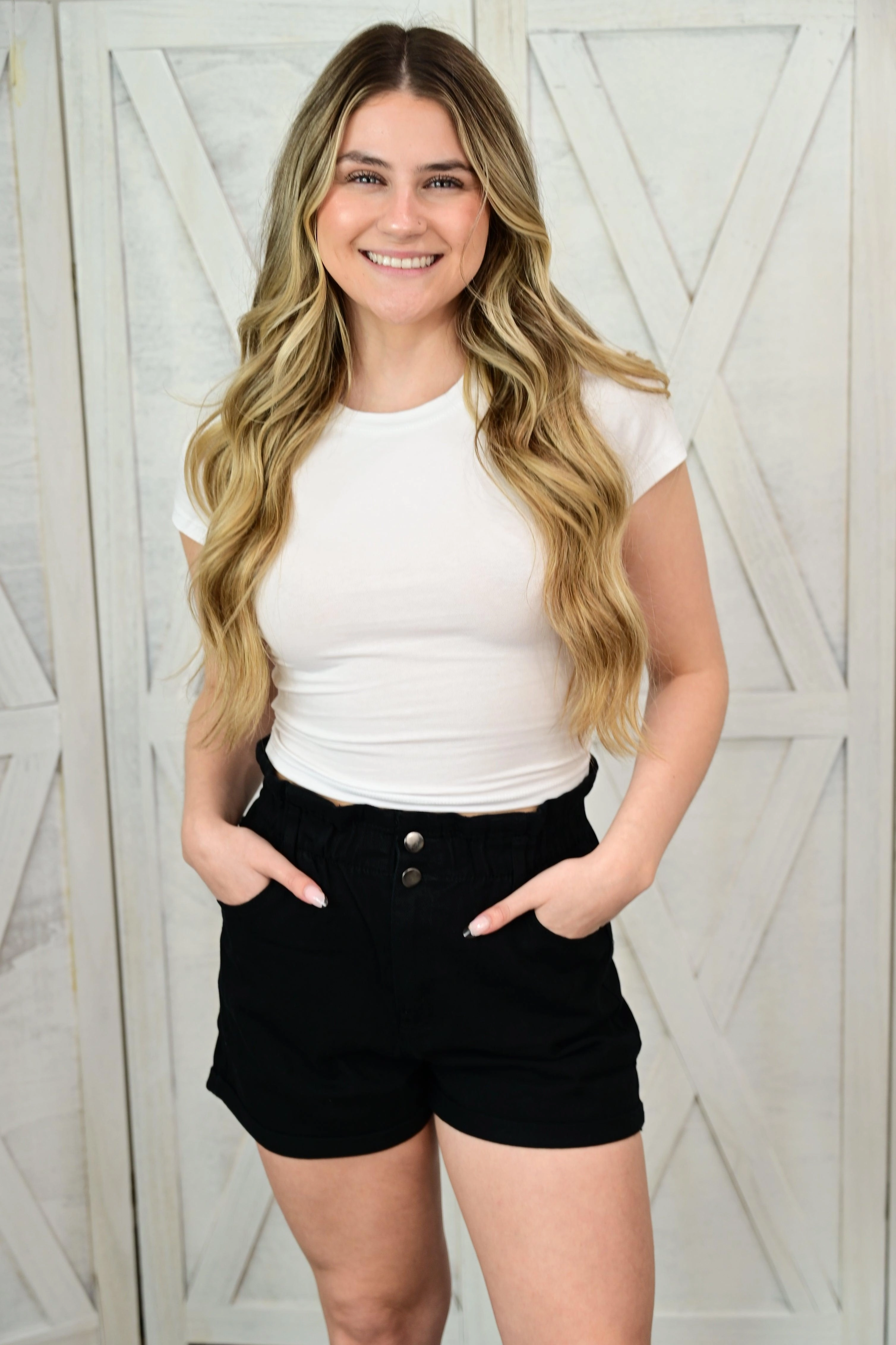 new semester Nora Double Buttoned Waistband Denim Shorts