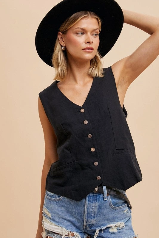 NOVA COTTON LINEN BLEND VEST Office Wear Trendy Home Comfort Loose Smooth Shopping Day