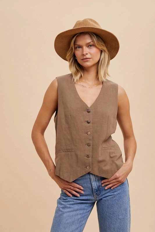 NOVA COTTON LINEN BLEND VEST Essential Layer Any Occasion