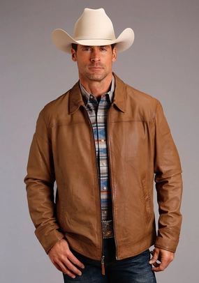 Stetson Mens Zip Front Lightweight Caramel Leather Leather Jacket Sustainable Material