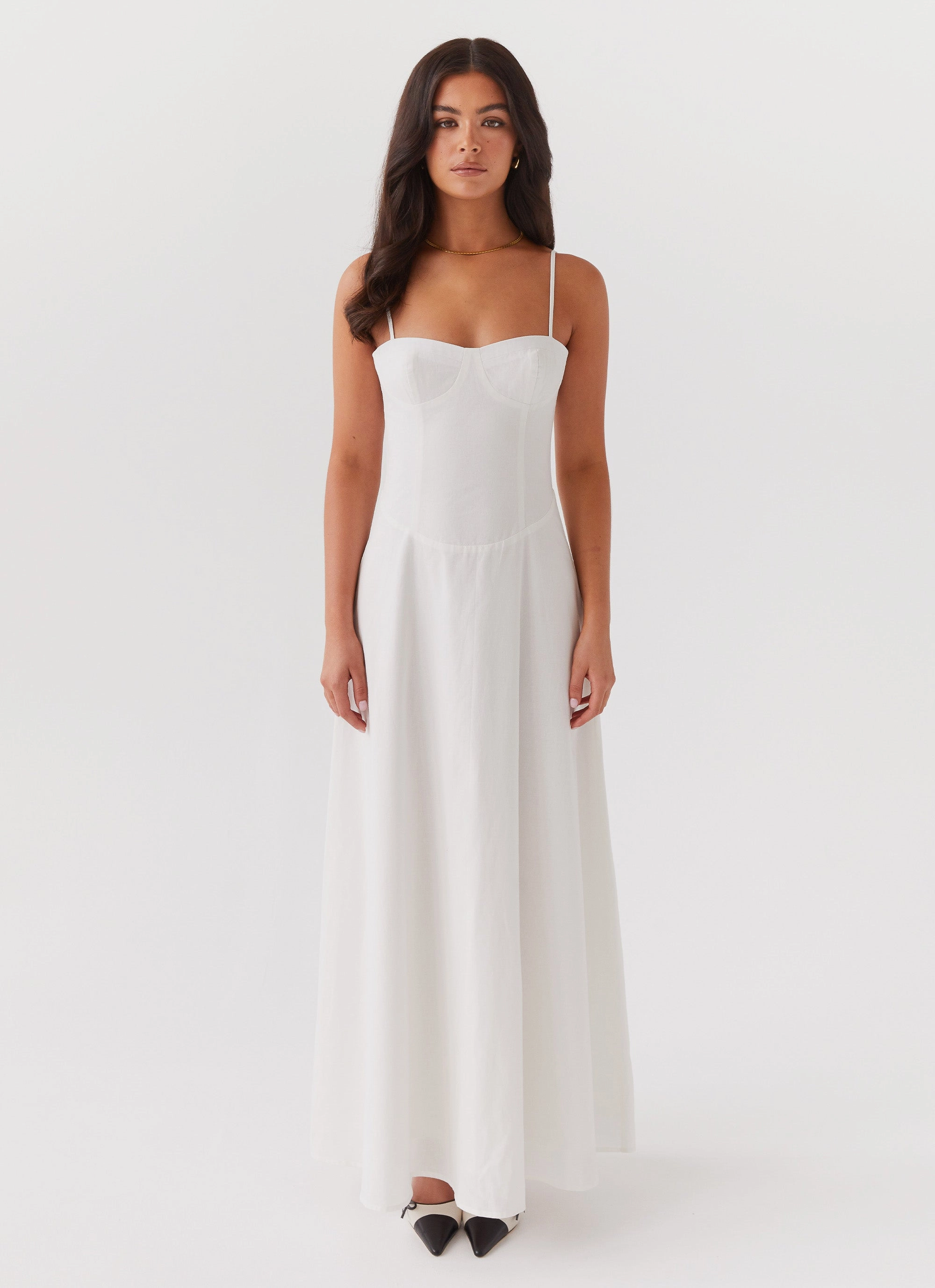 Angelina Linen Maxi Dress - White Warm Layering