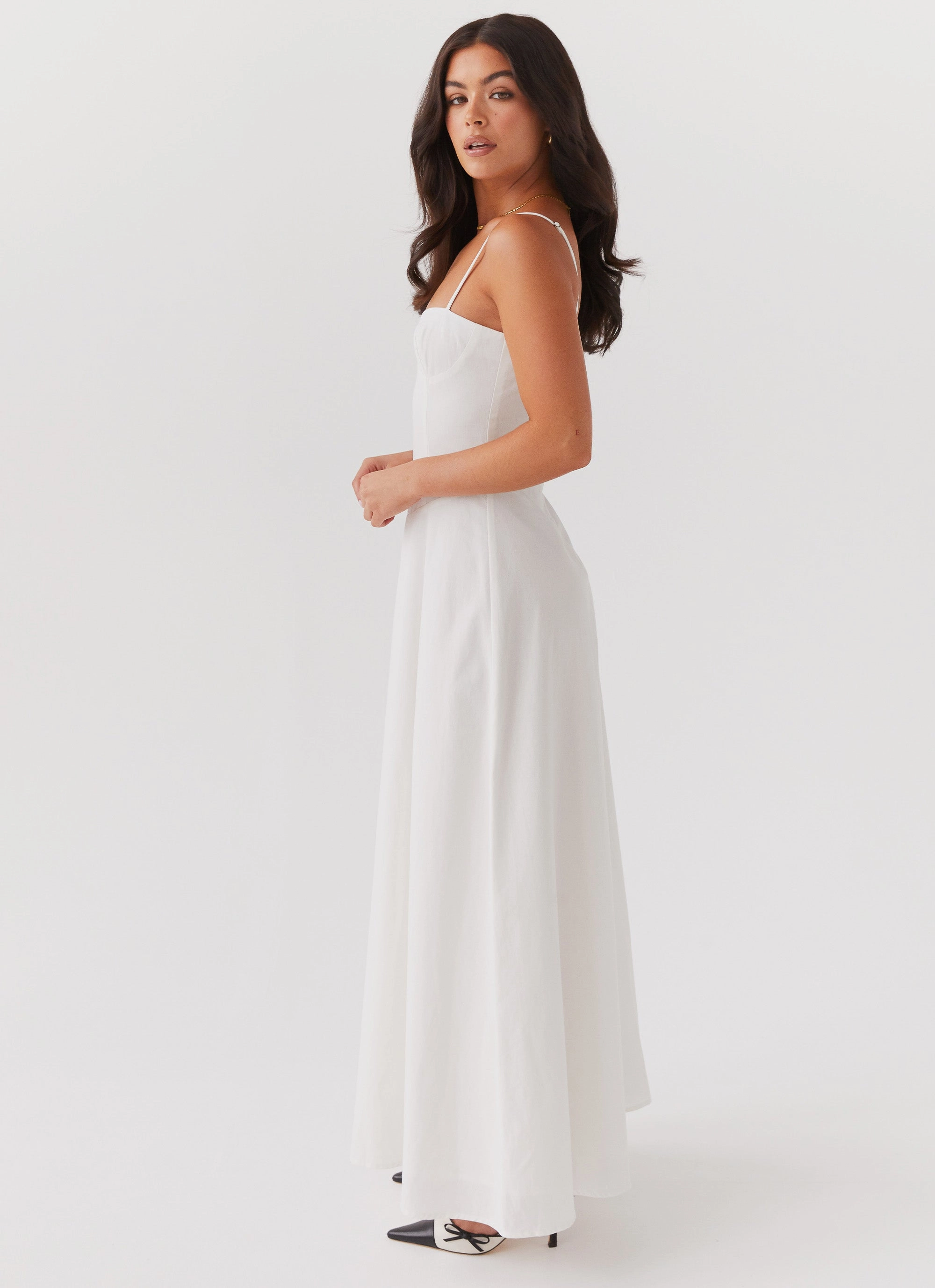 Angelina Linen Maxi Dress - White Elegant Outerwear