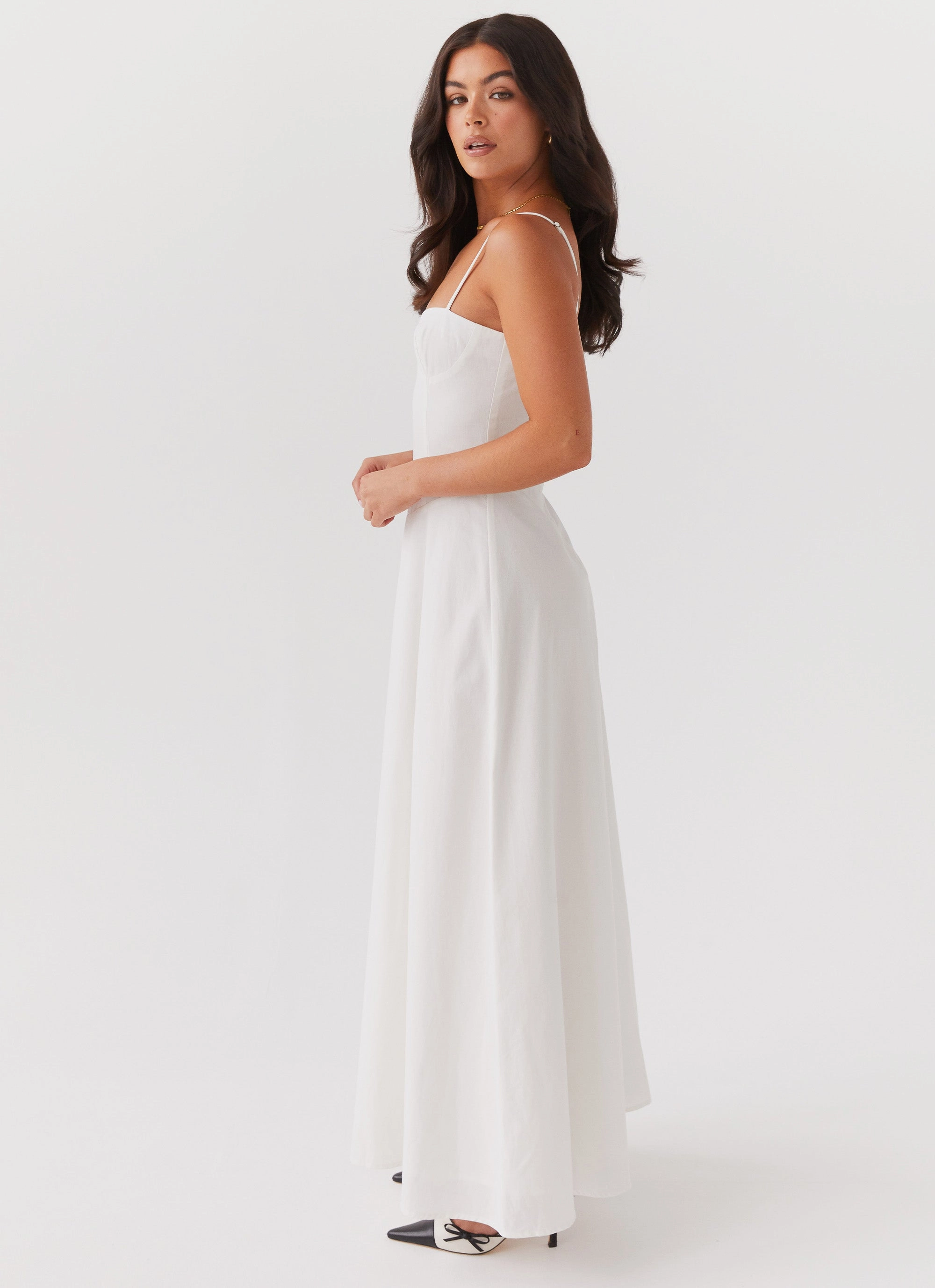 Angelina Linen Maxi Dress - White Short Length