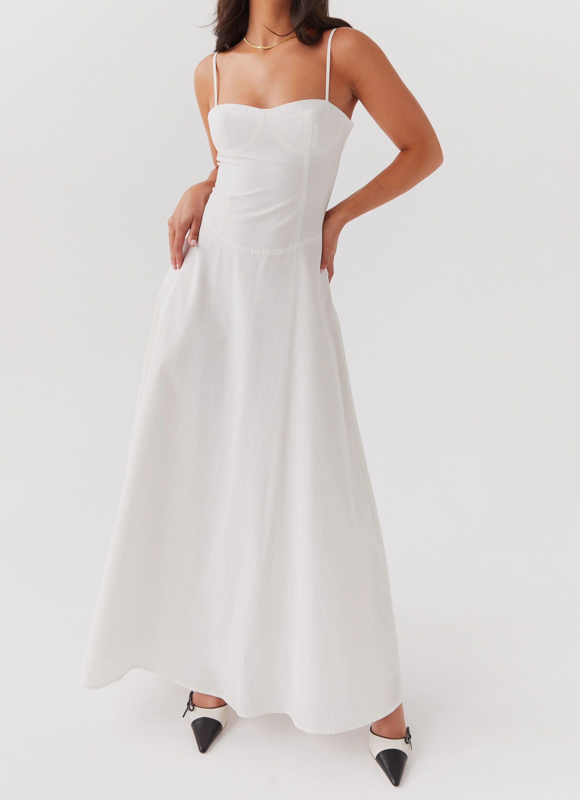 Angelina Linen Maxi Dress - White Cool Structure
