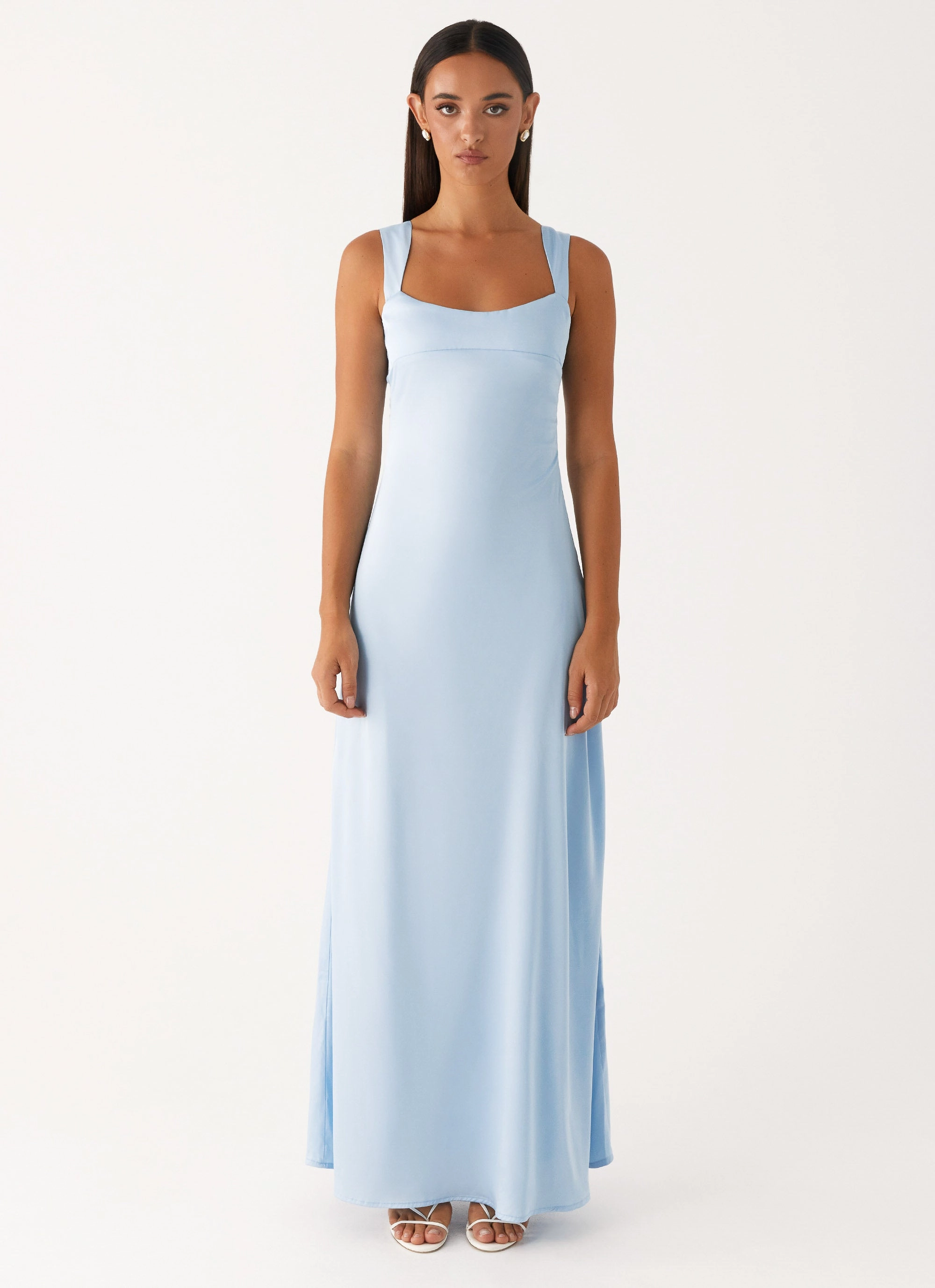Quilted Pattern Odette Satin Maxi Dress - Blue
