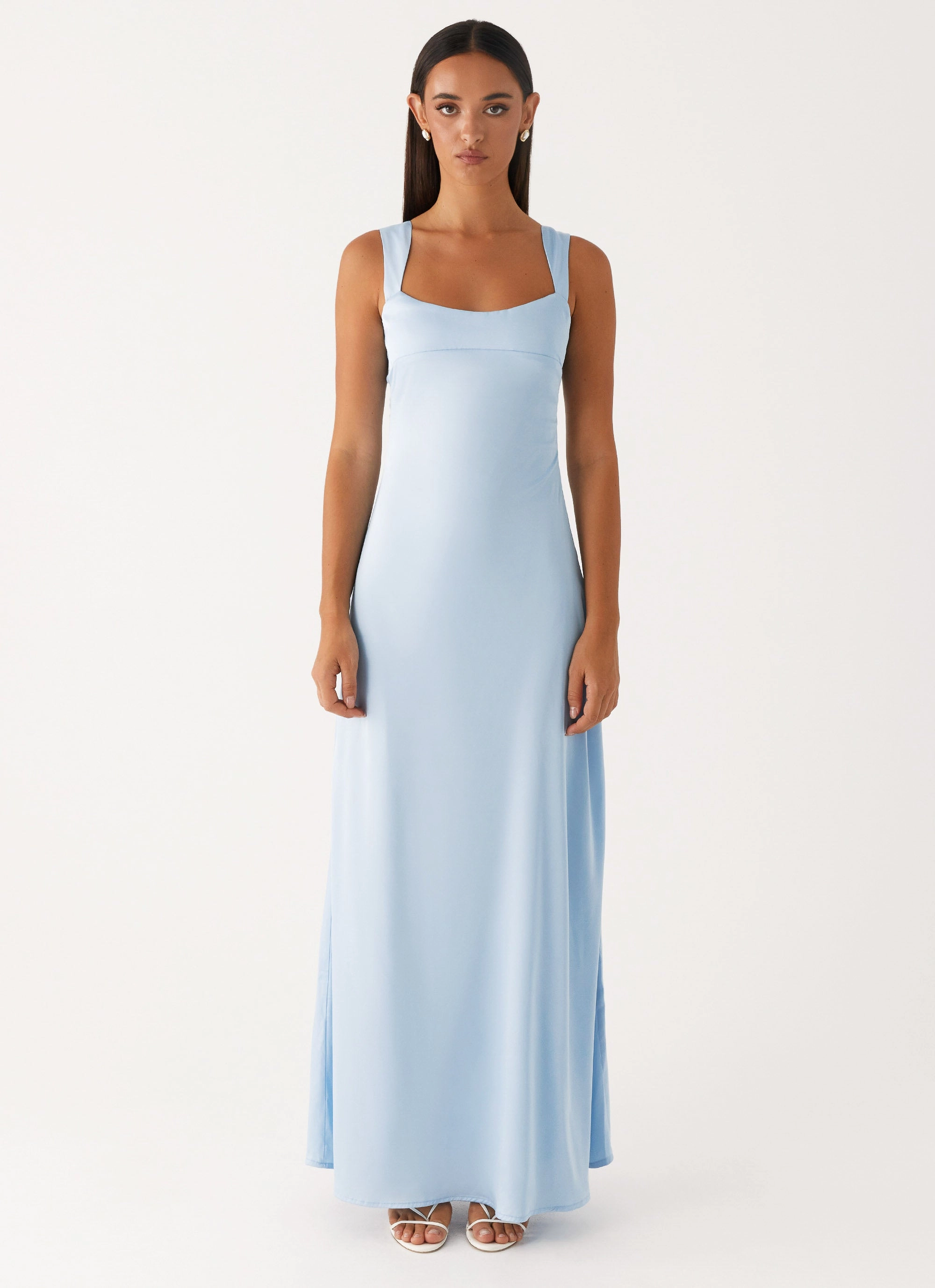 Odette Satin Maxi Dress - Blue Double Layer Coat Pastel Shade