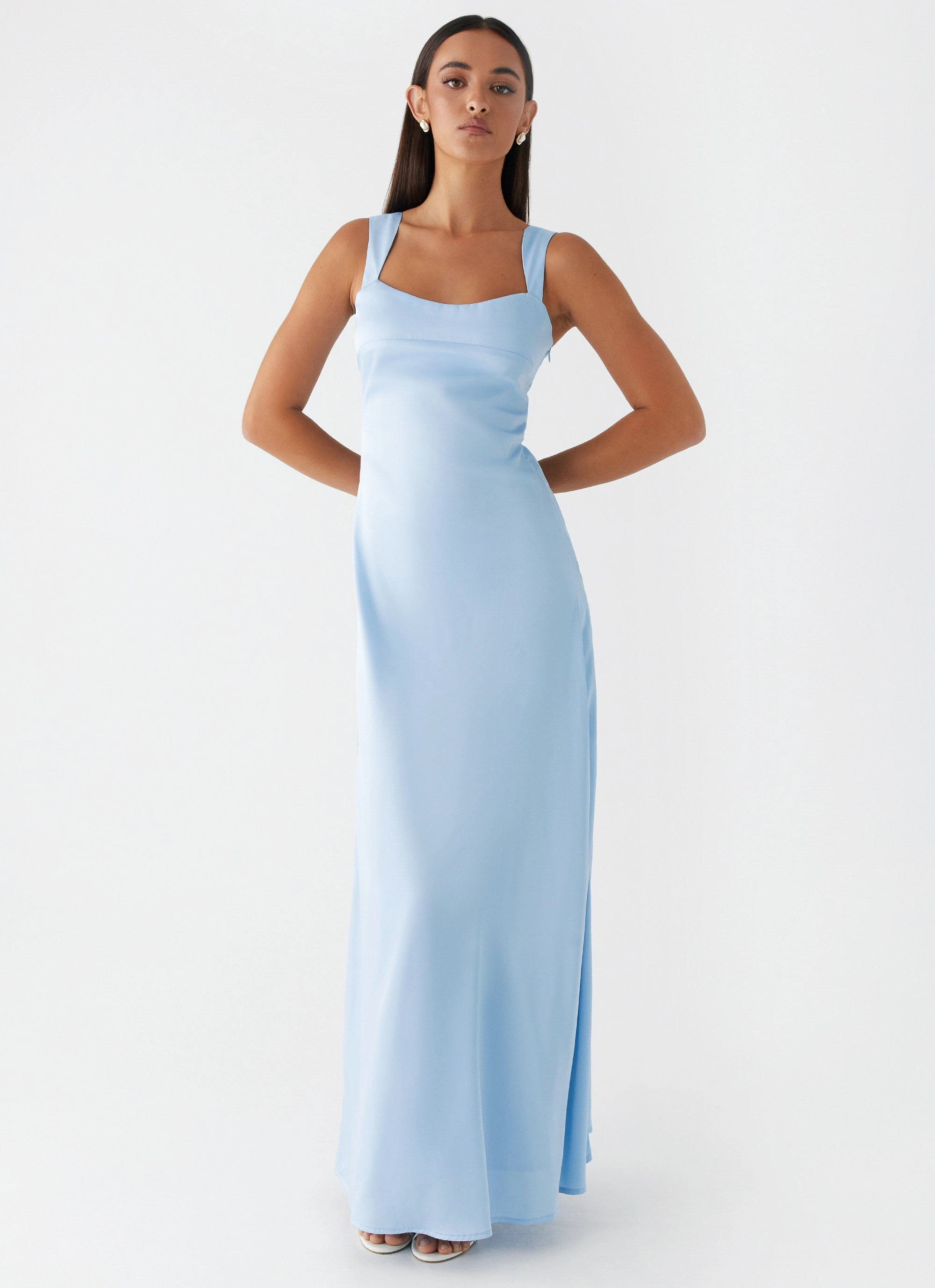Causal Wool Coat Odette Satin Maxi Dress - Blue