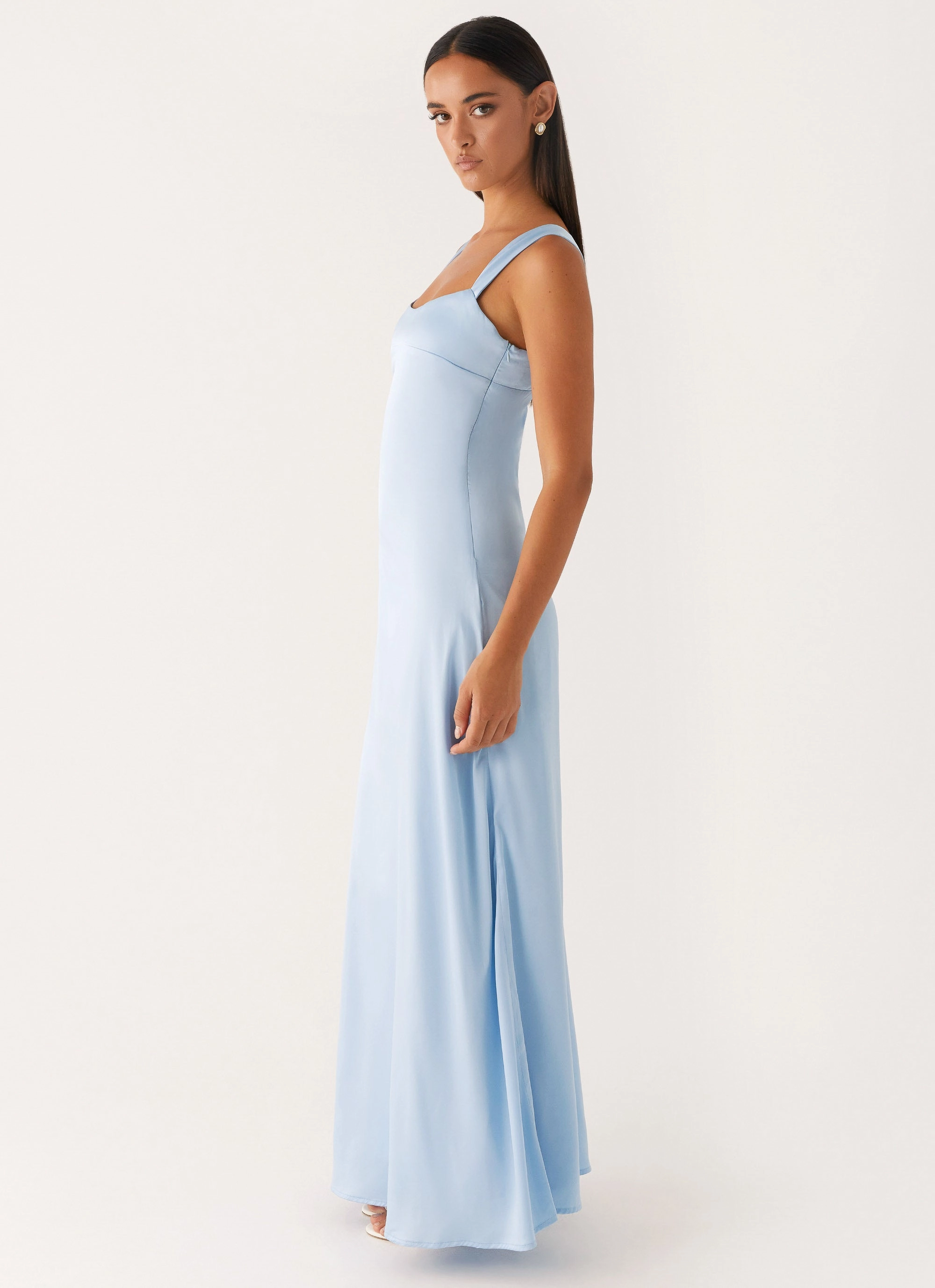Odette Satin Maxi Dress - Blue Soft Wool Coat Winter Outerwear