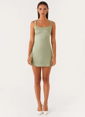 Odette Satin Mini Dress - Sage Casual Fashion Light Insulation