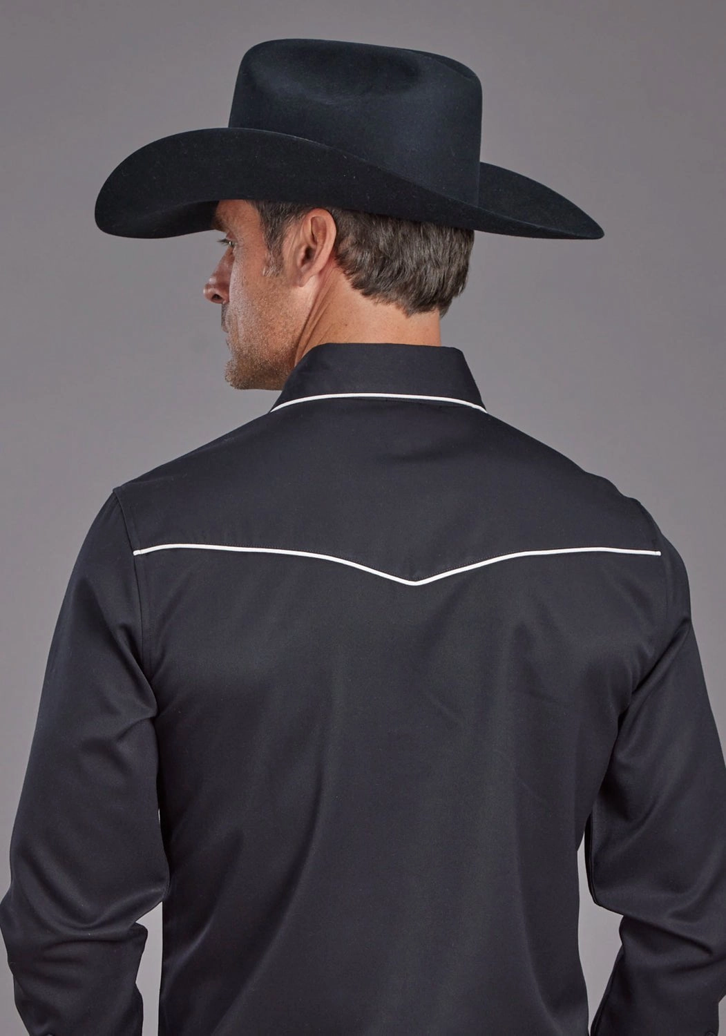 Stetson Mens Vintage Piping Black Poly/Rayon L/S Shirt formal dinner Pure Cotton