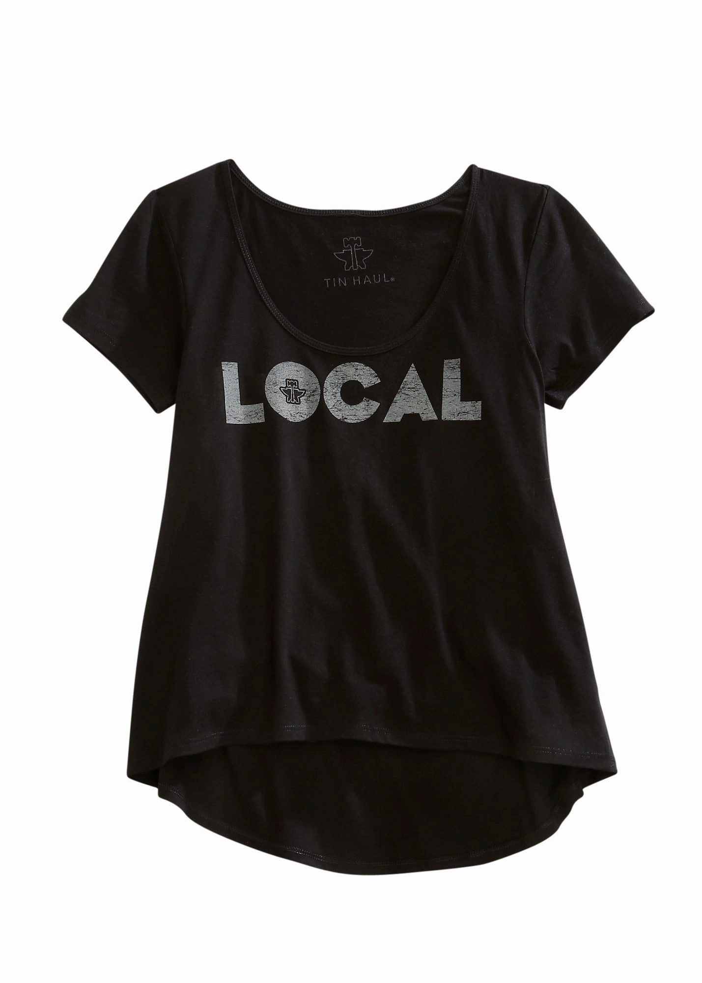 Daytime Look Tin Haul Womens Distressed Local Black 100% Cotton S/S T-Shirt