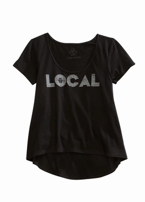 Tin Haul Womens Distressed Local Black 100% Cotton S/S T-Shirt Warm Layers