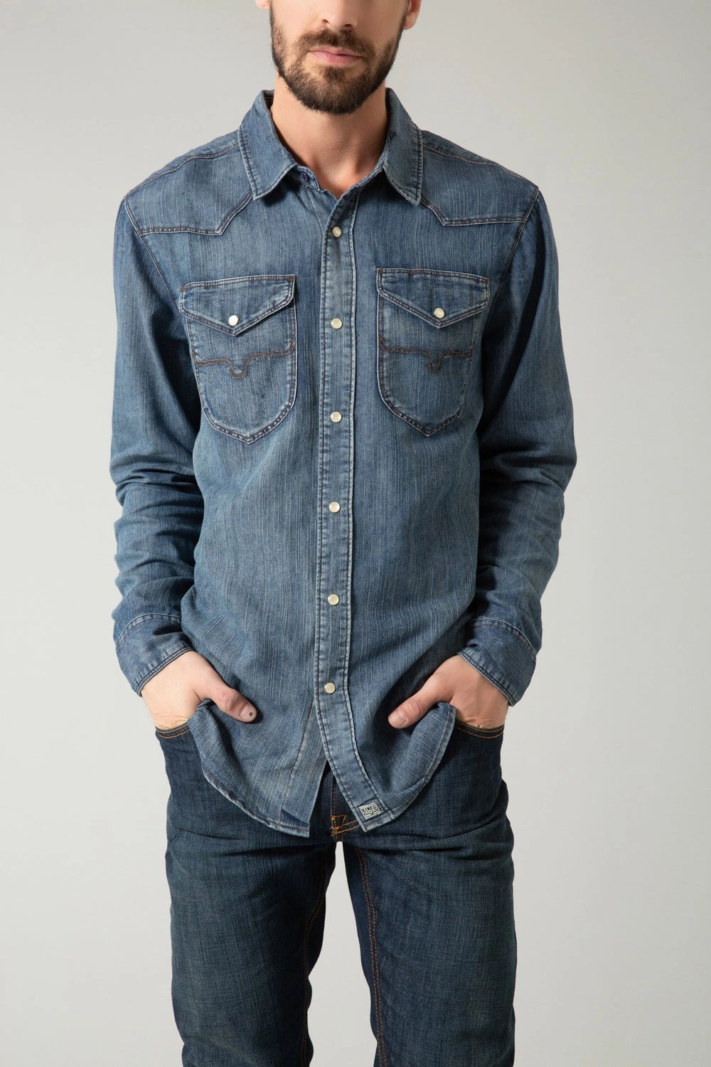 Holiday Style Year-Round Wear Kimes Ranch Mens Grimes Denim Dress Dark Indigo Cotton Blend L/S Shirt