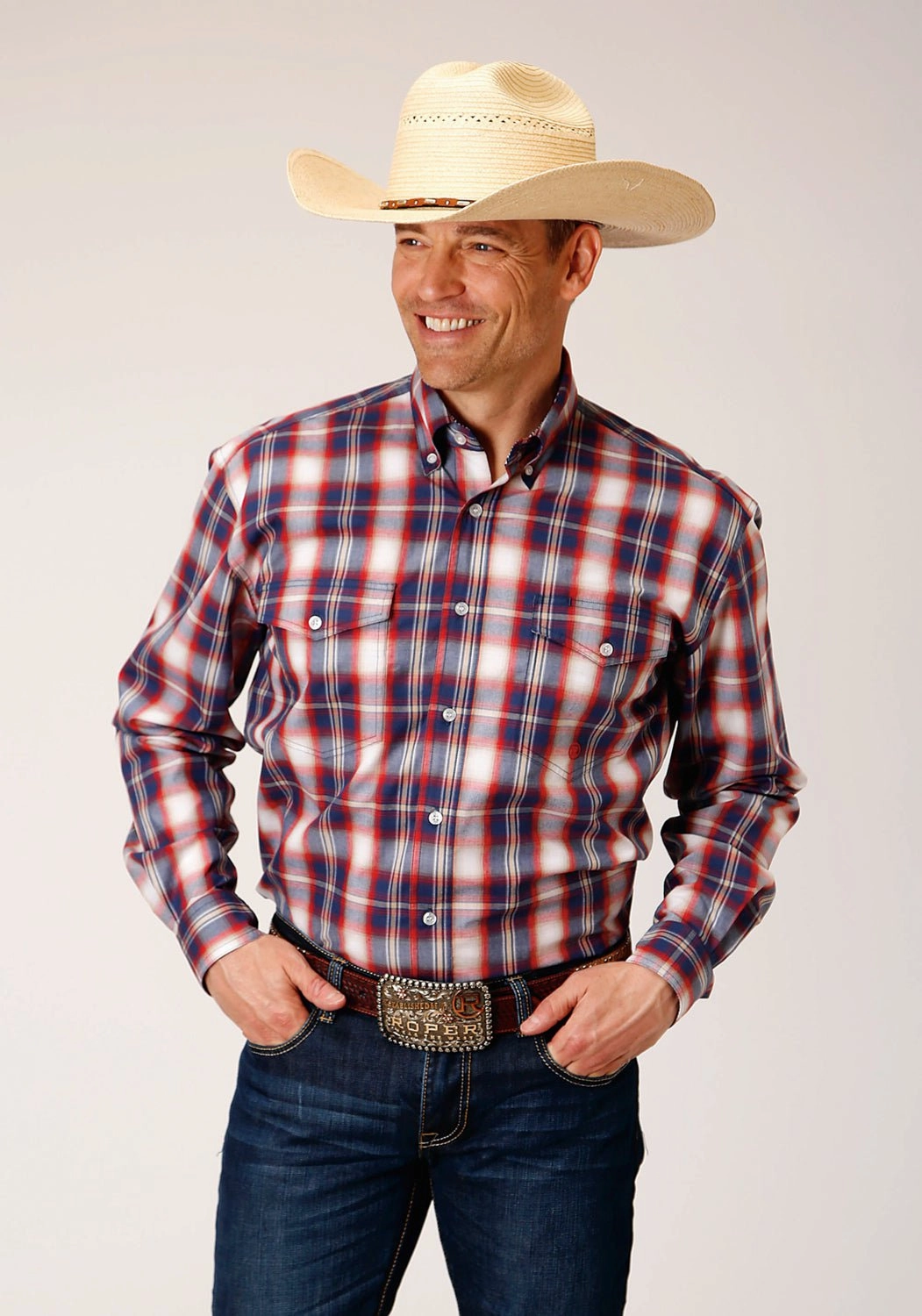 Timeless elegance Roper Mens Independence Plaid Blue 100% Cotton Btn L/S Shirt