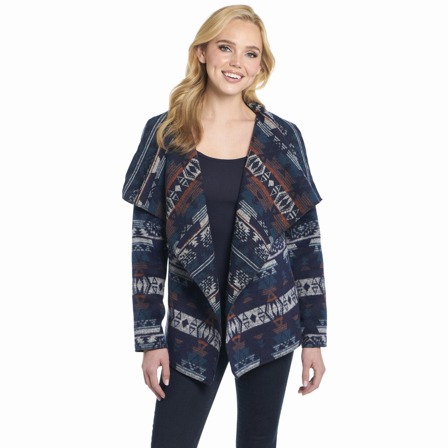 Compression Panels Cripple Creek Womens Navajo Open Front Blanket Wrap Night Dive Polyester Jacket