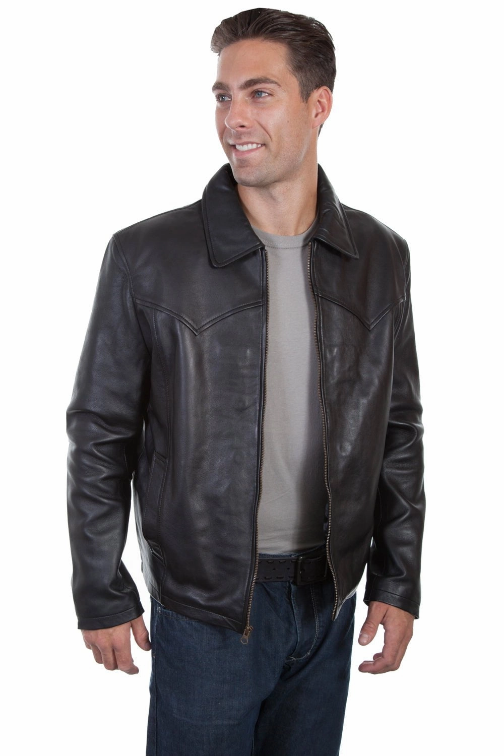 Scully Mens Black Soft Lamb Zip Western Jacket Relaxed Fit Structure