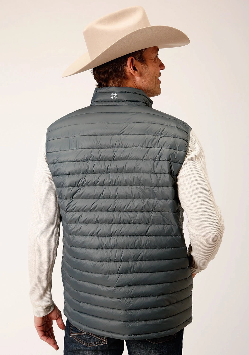 Roper Mens Down Coated Silver Sage 100% Nylon Softshell Vest Hypoallergenic fabric Seamless Welded Construction
