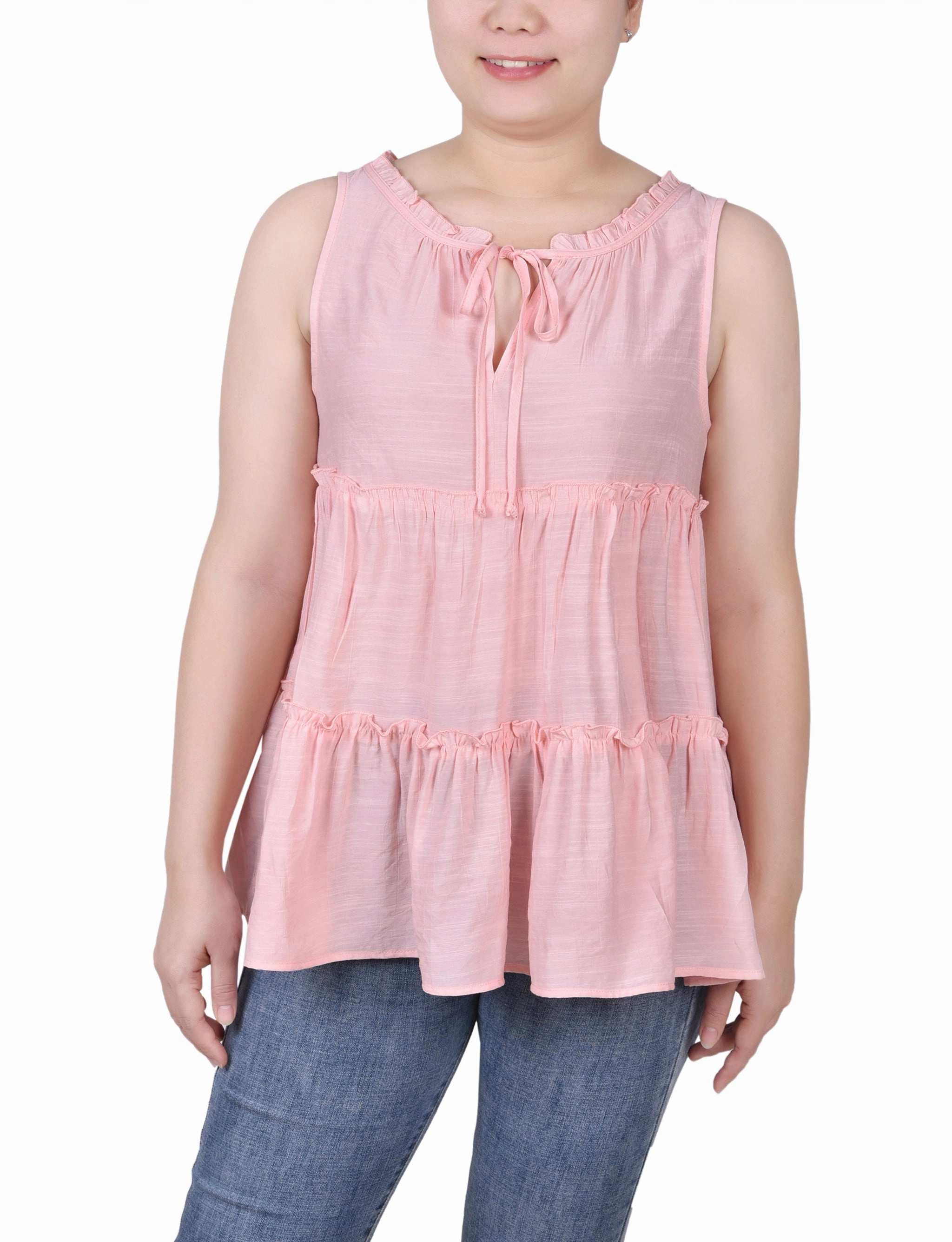 Cool and Breezy Easy Fit Petite Sleeveless Tiered Blouse