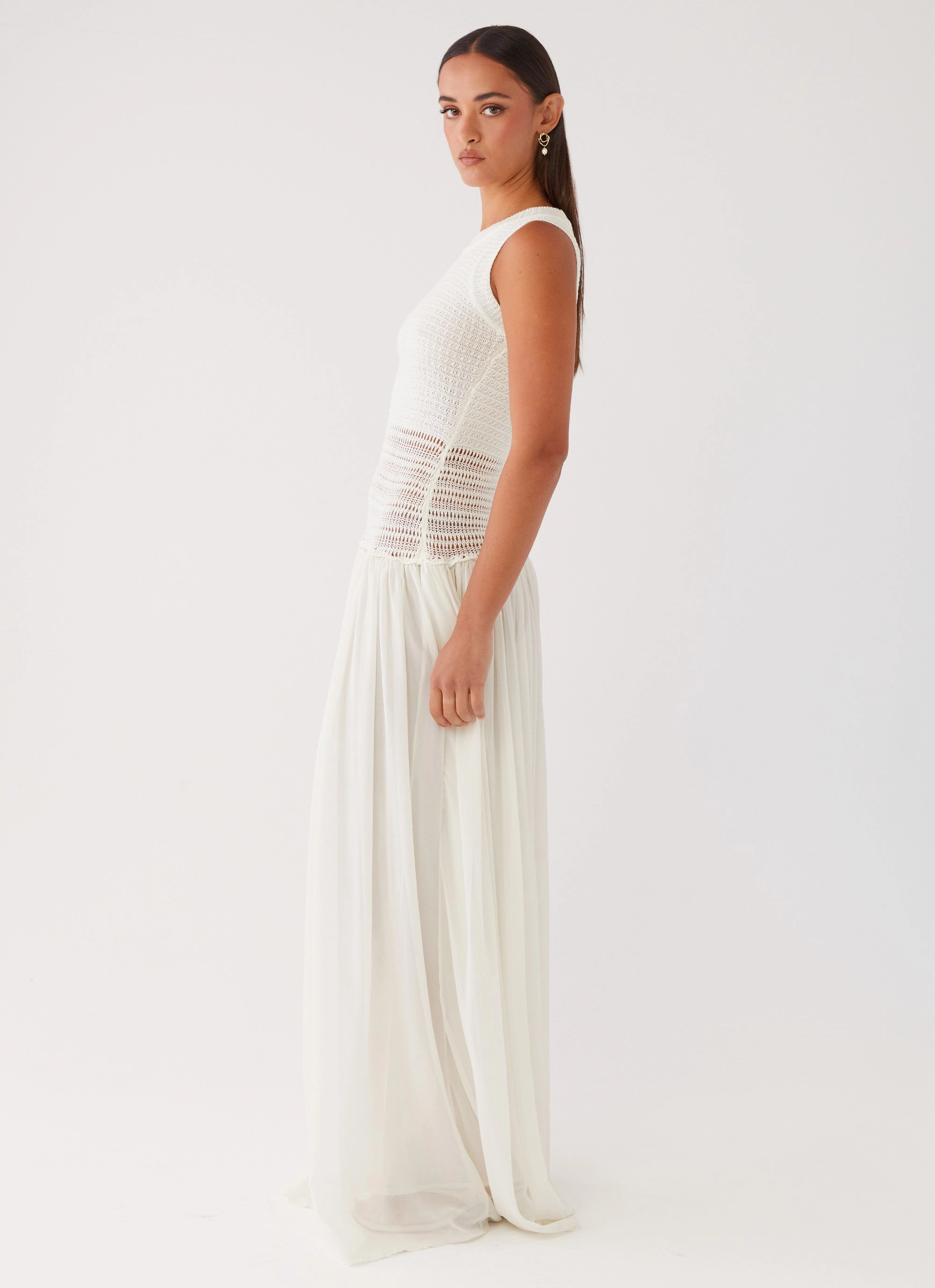 Off Grid Crochet Maxi Dress - White Mid Length