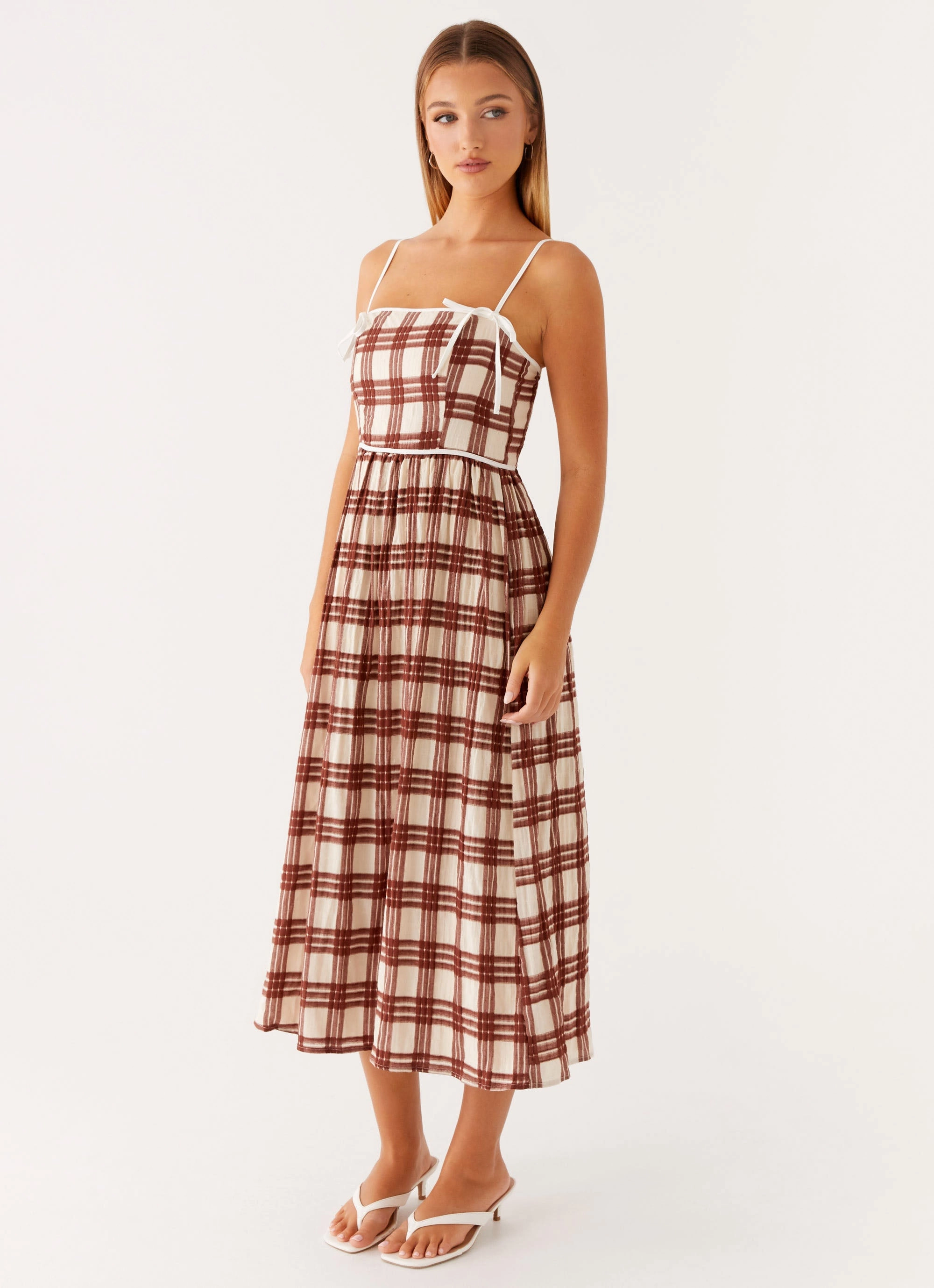 Shyanne Midi Dress - Chocolate Check Sophisticated Style Stylish Layering