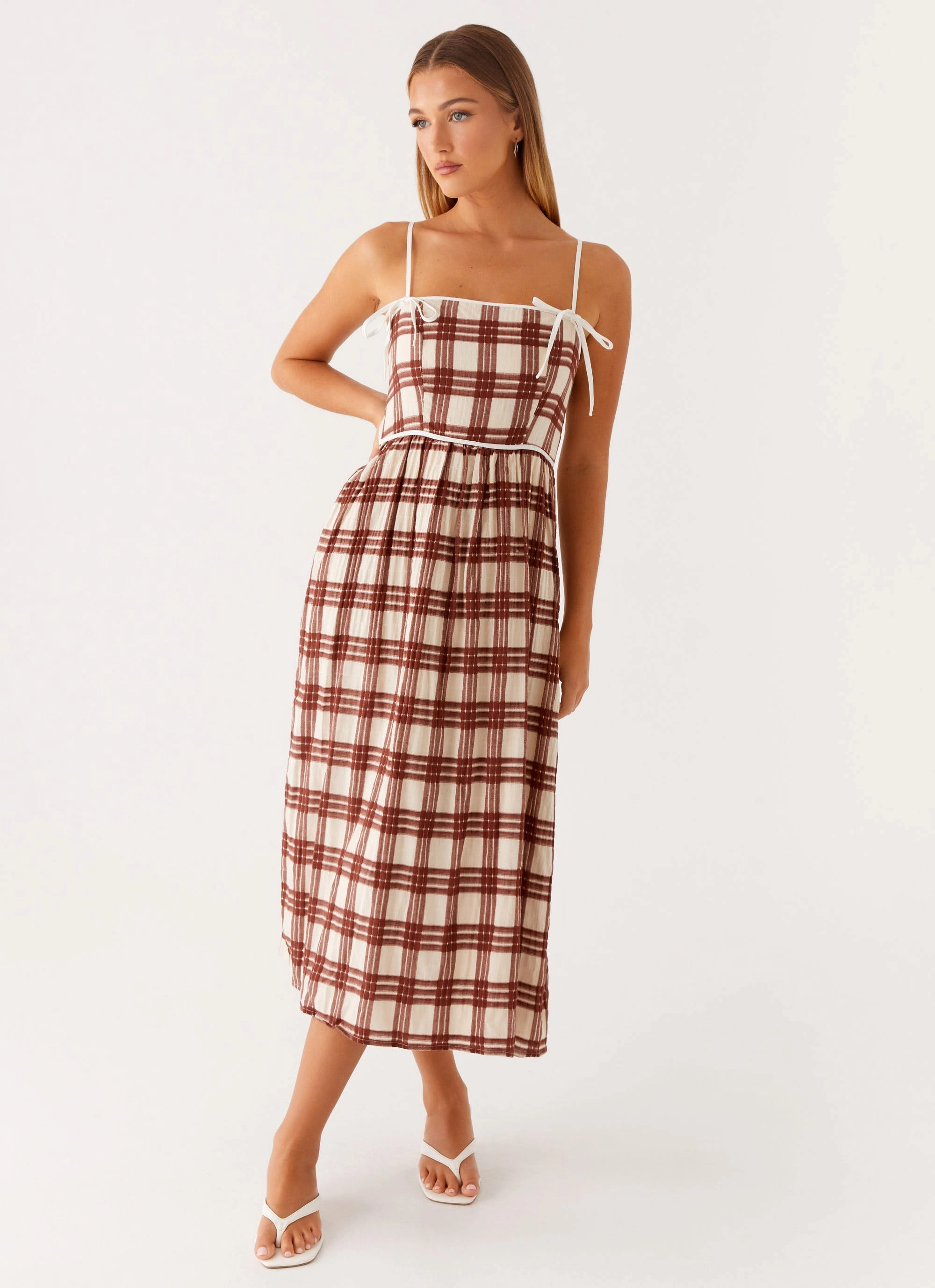 Shyanne Midi Dress - Chocolate Check Office Layer