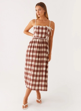 Fashionable Comfort Playful touch Shyanne Midi Dress - Chocolate Check