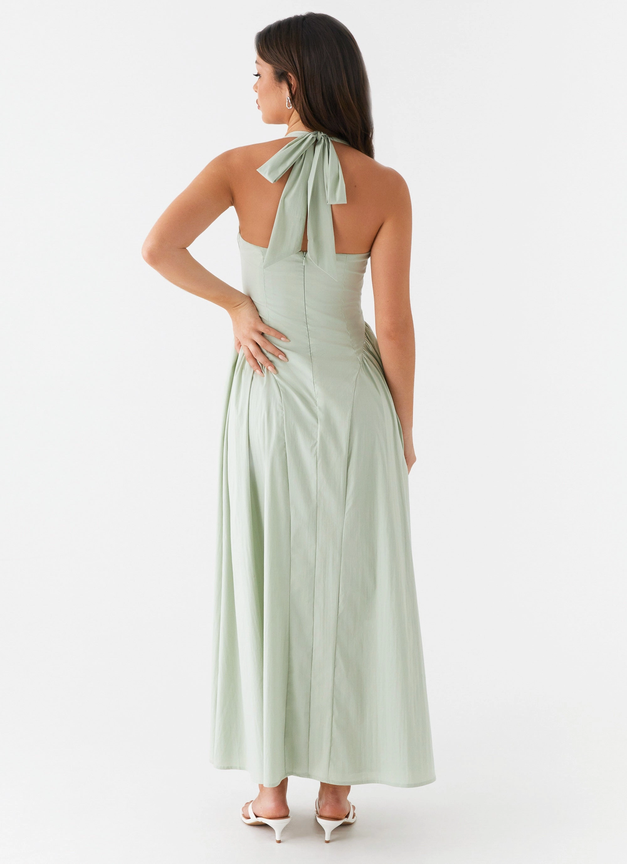 Stylish Layer Olenna Halterneck Midi Dress - Sage
