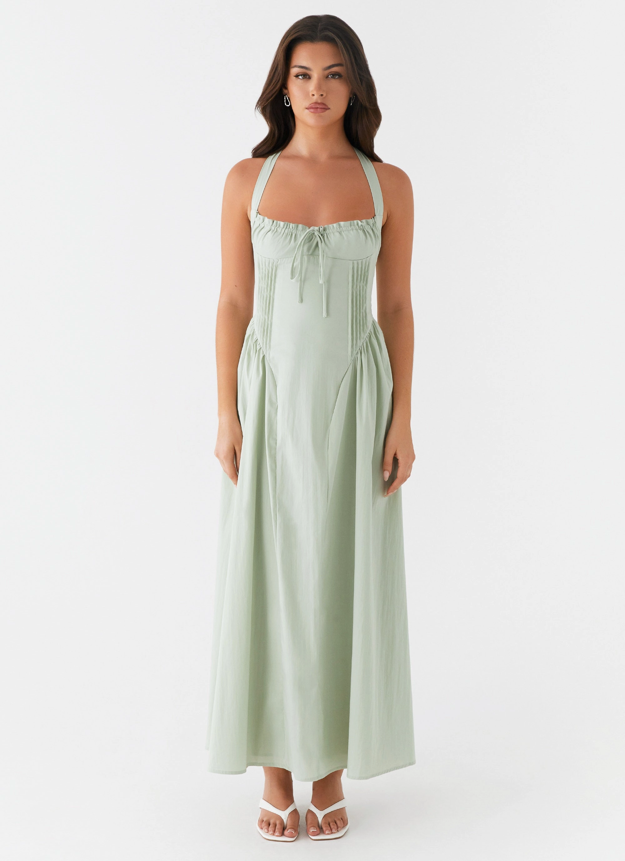 Olenna Halterneck Midi Dress - Sage Thick Jacket