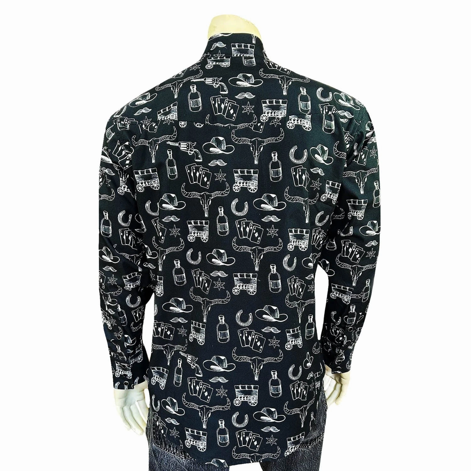 Rockmount Mens Hat and Horseshoe Cards Black 100% Cotton L/S Shirt Road Trip Ready