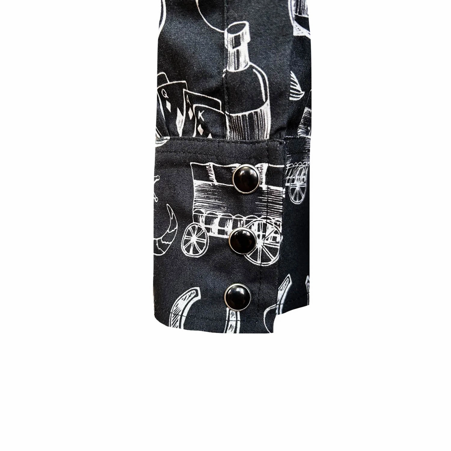 Button front Rockmount Mens Hat and Horseshoe Cards Black 100% Cotton L/S Shirt