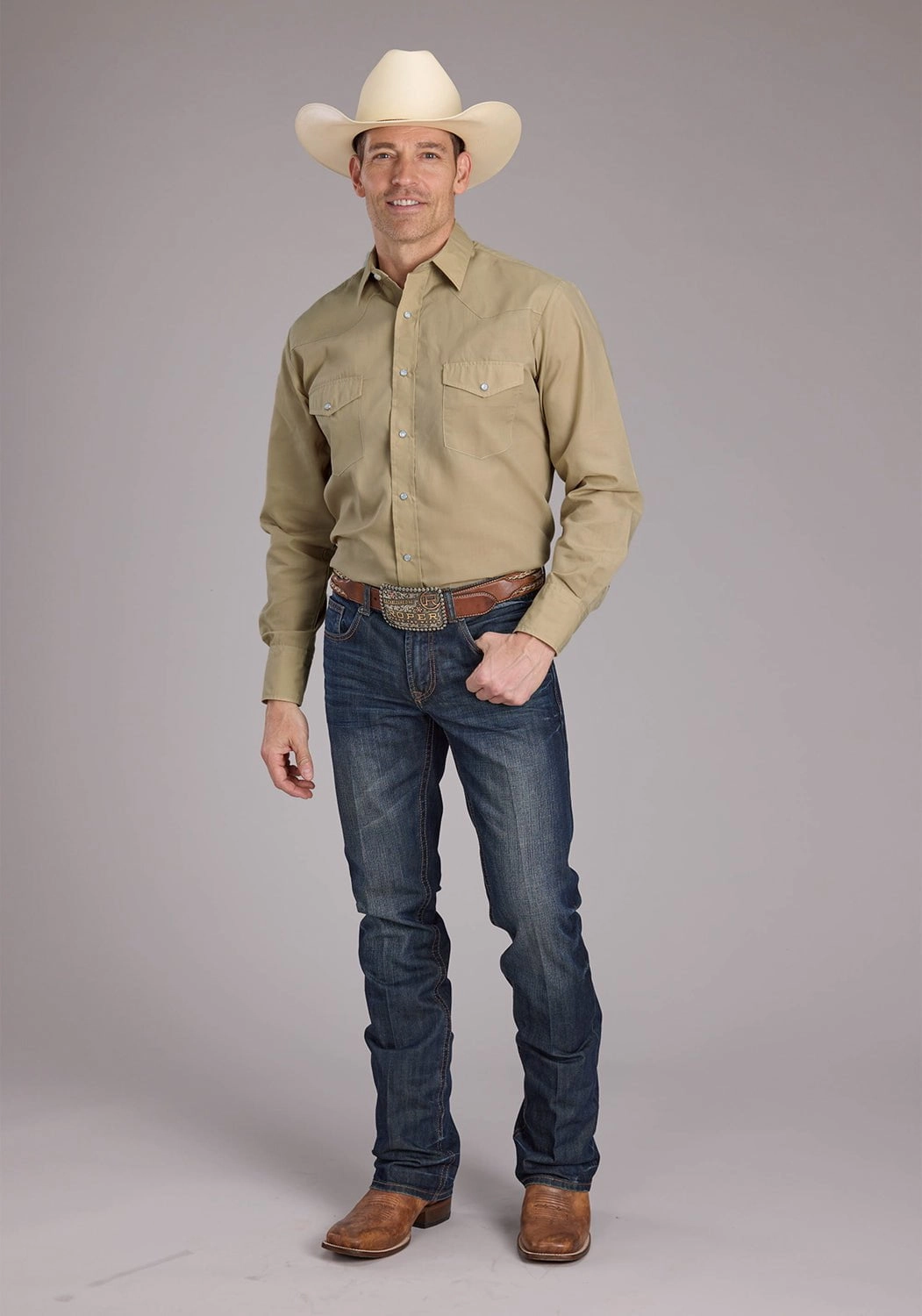 Winter Retreat Hooded Neckline Roper Mens 2445 Broadcloth Tan Cotton Blend L/S Shirt