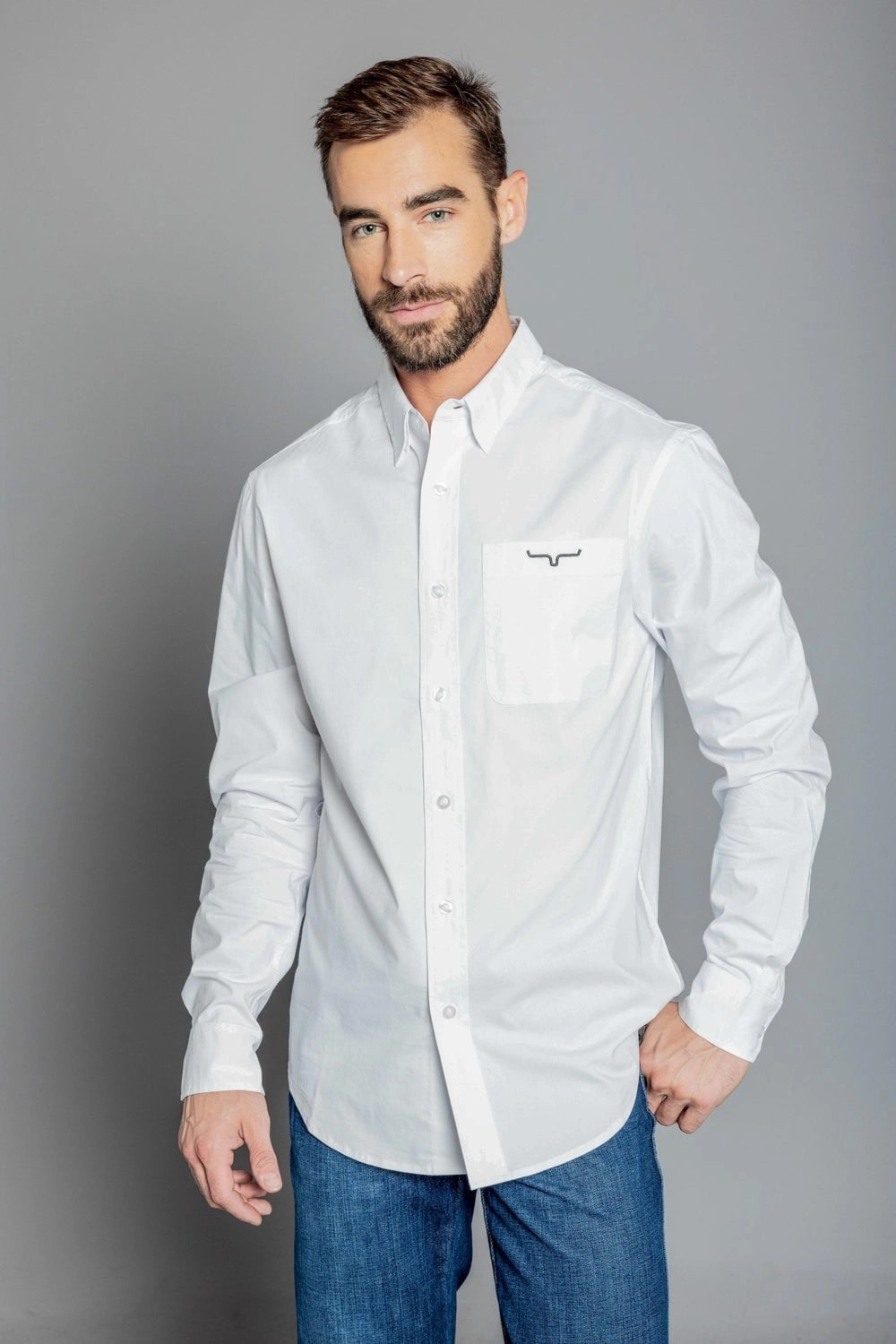 Kimes Ranch Mens Team Shirt White Cotton Blend L/S Shirt No Chafe Edging