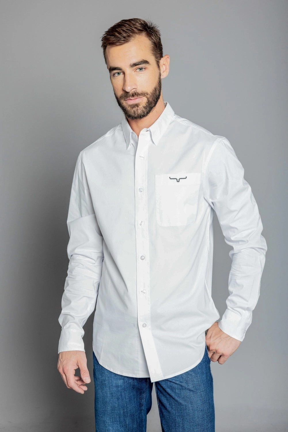 Seamless construction Kimes Ranch Mens Team Shirt White Cotton Blend L/S Shirt