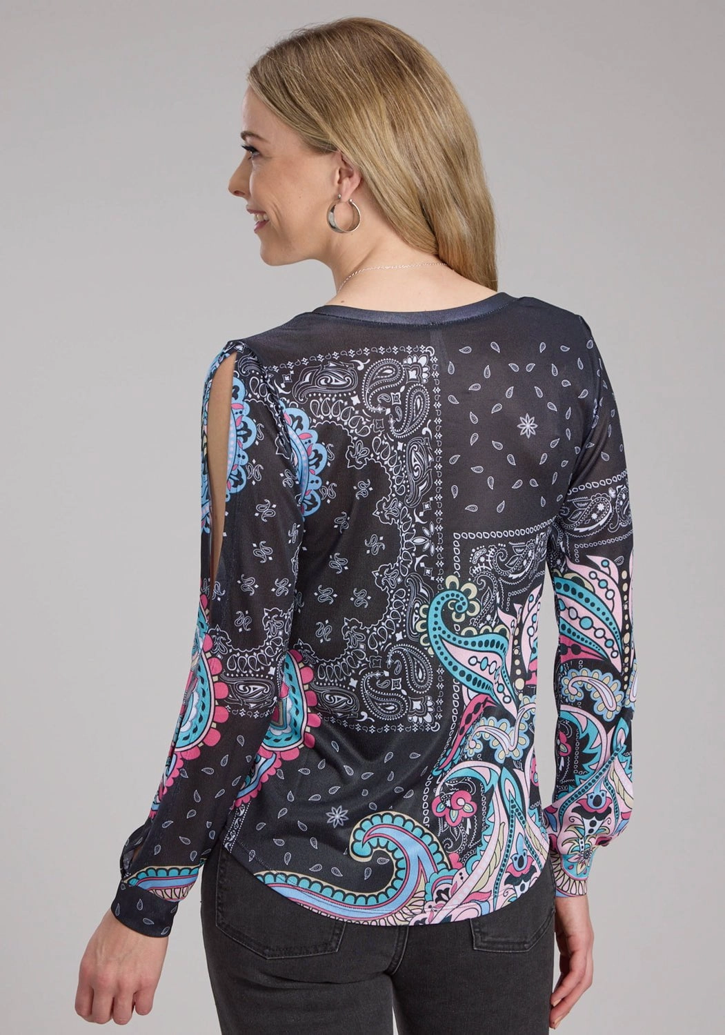 Roper Womens Hankerchief Sublimation Multi-Color Poly/Spandex L/S Blouse Spring Collection