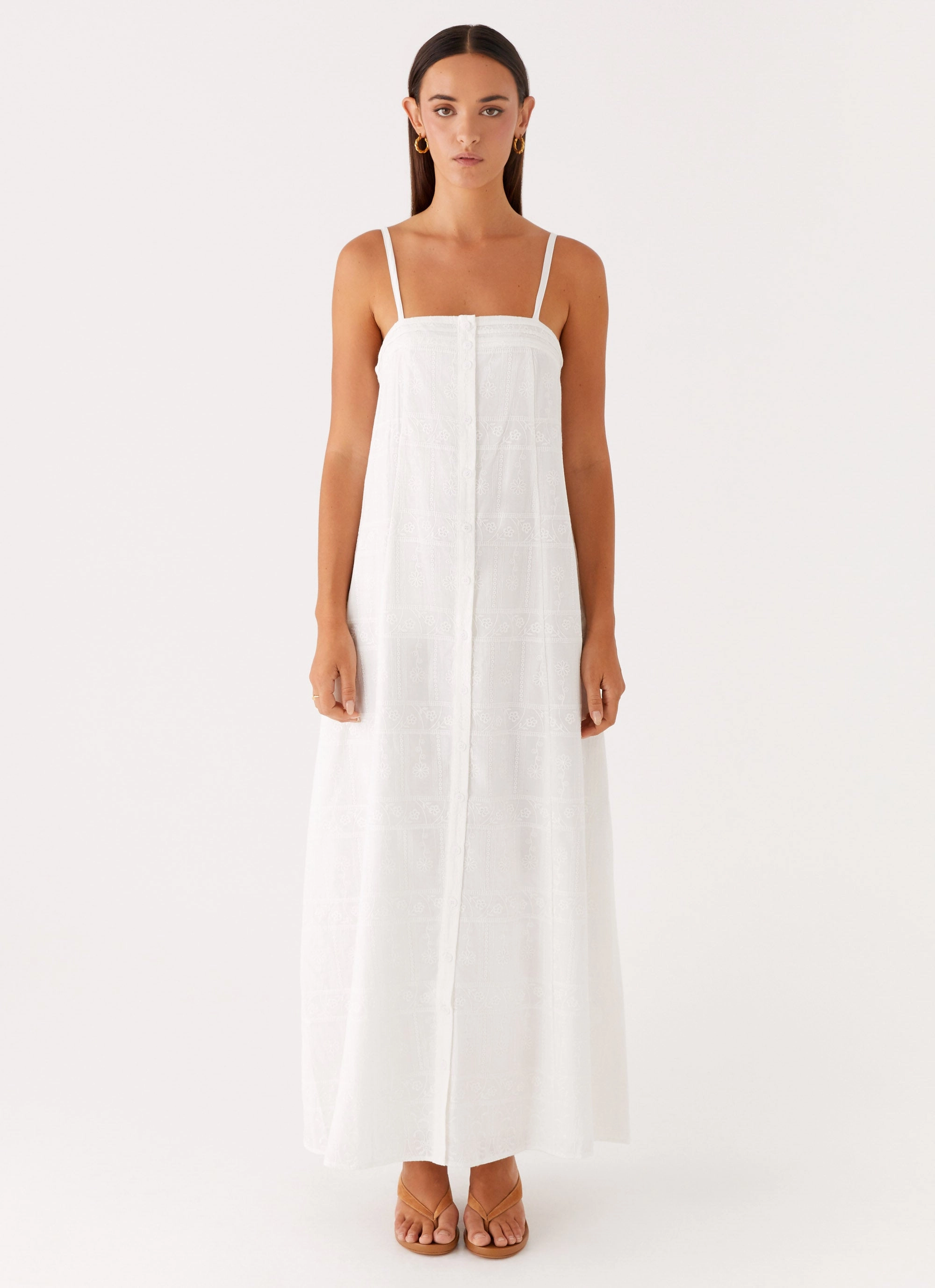 Cole Maxi Dress - White Piped-Edge