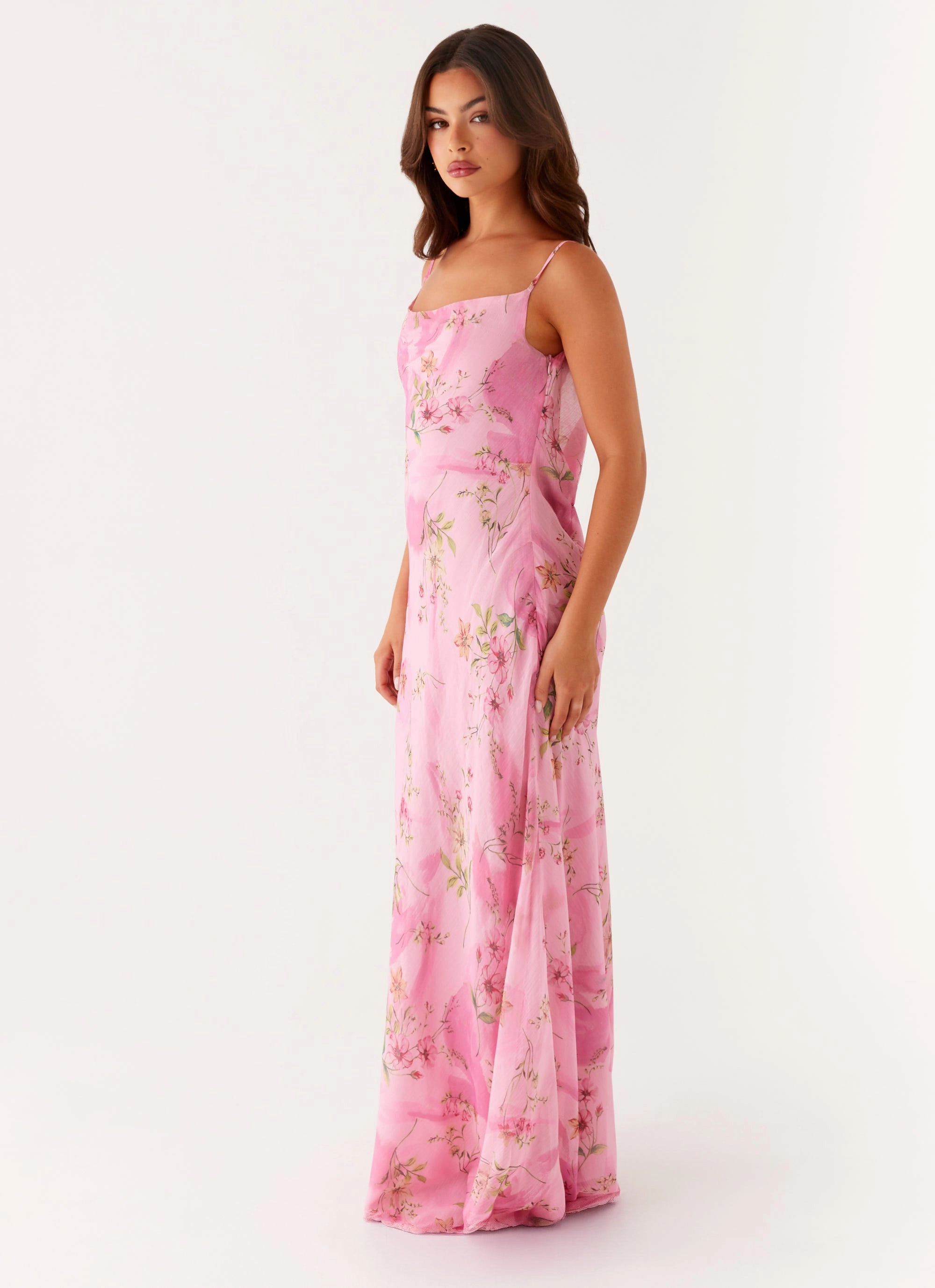 Orlando Maxi Dress - Pink Floral Print Cozy Comfort